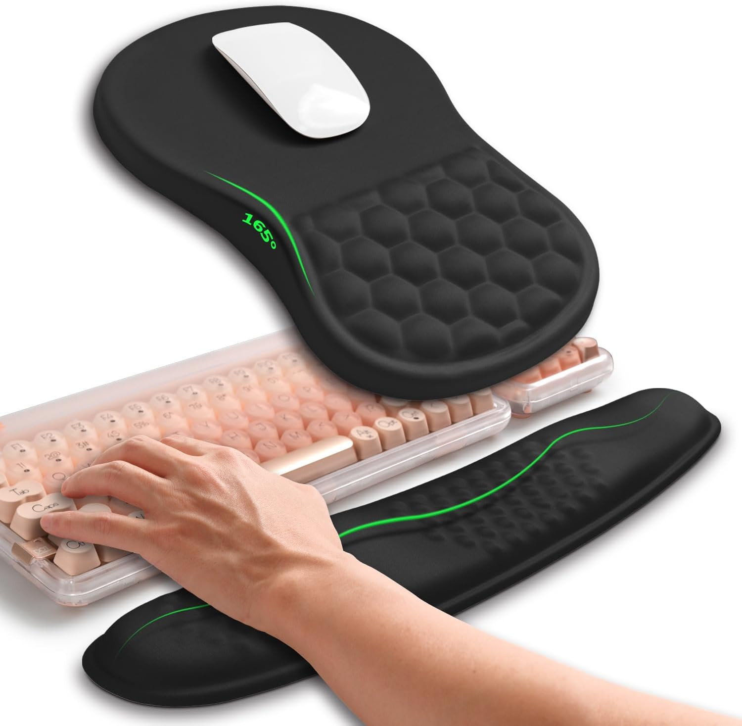Hokafenle 2In1 Combination, Wave Keyboard Wrist Rest and Ergonomic Curvature Mou