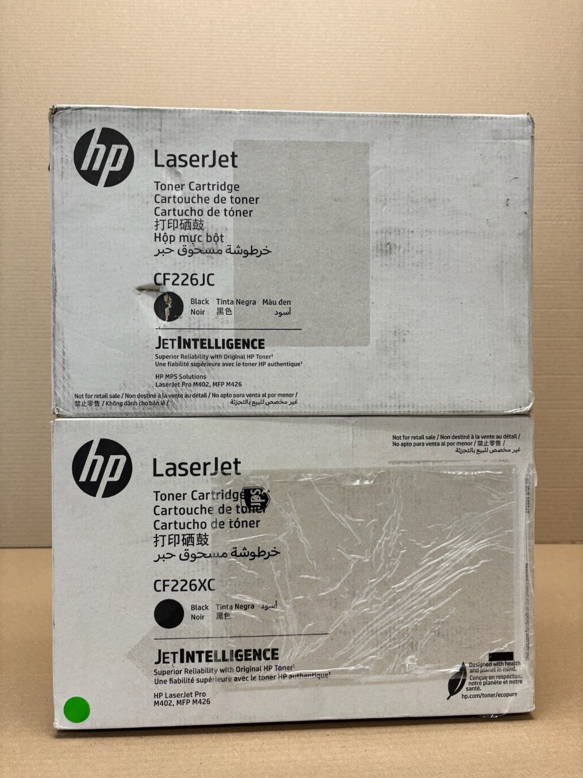 2 New Genuine HP LaserJet Pro M402, M426 Black Toners CF226XC, CF226JC