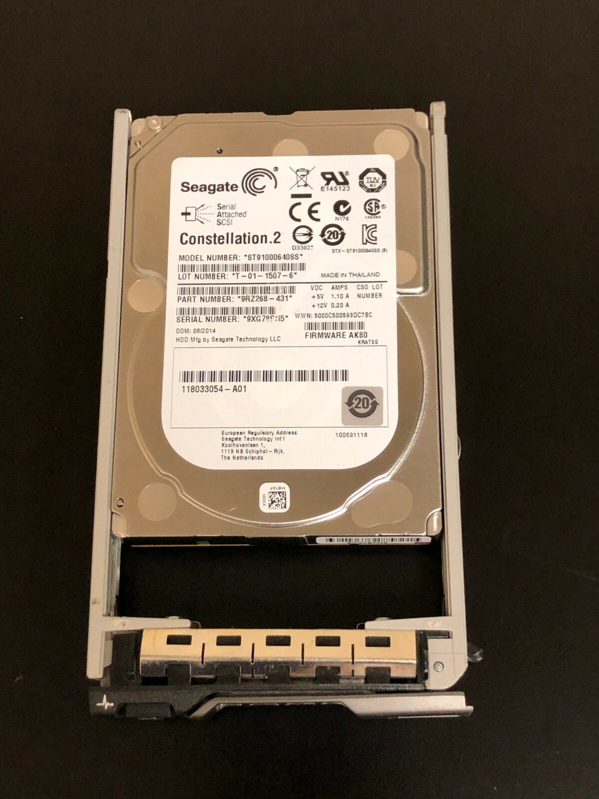 Dell Compatible 1TB 6G 7.2K 2.5" SAS ST91000640SS Hard Drive 09W5WV