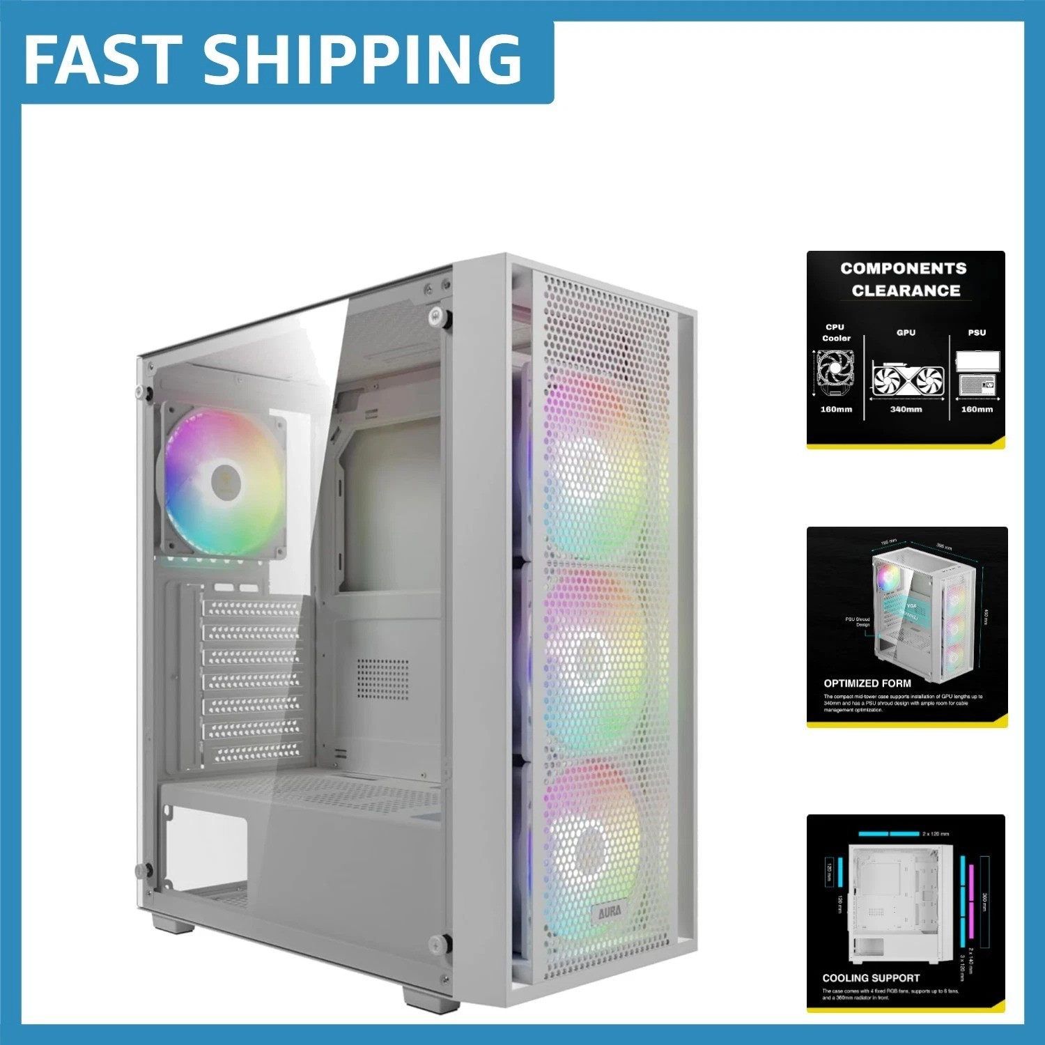 Expanded White Gaming PC Case: 2x USB 3.0 Ports & Easy Access Tempered Glass