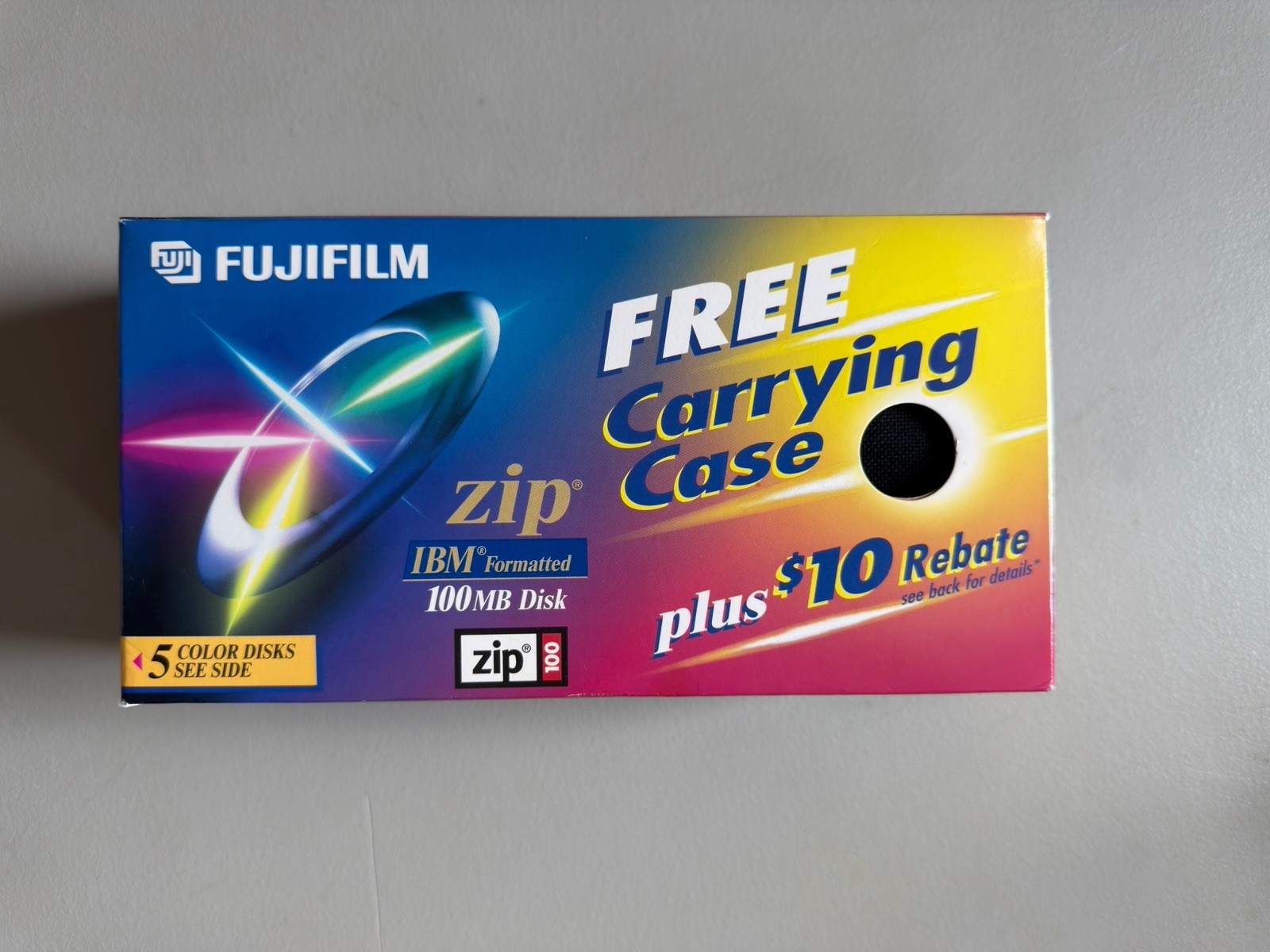 Fujifilm Zip Disk 100MB IBM Formatted Disc w/ Carrying Case 5 Color Disks QwkShp