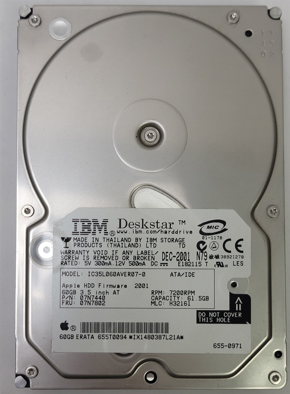 IBM IC35L060AVER07-0 / Apple HDD 3.5" , 61.4 GB, IDE/ATA/ATAPI-5, tested w/ pics