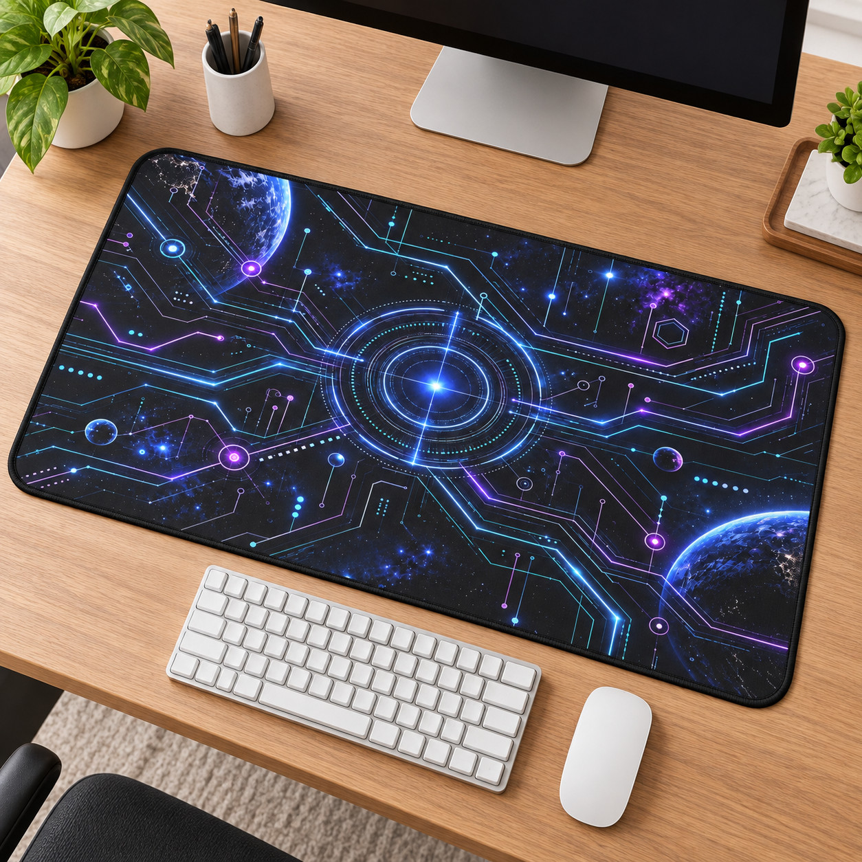 Galaxy Circuit Desk Mat, Sci Fi Gaming Mouse Pad, Futuristic Space Decor