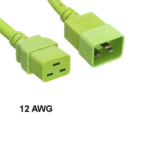 [Lot10] Green 2Ft Heavy Duty Power Cord IEC60320 C19 to C20 12AWG 20A/250V PDU U