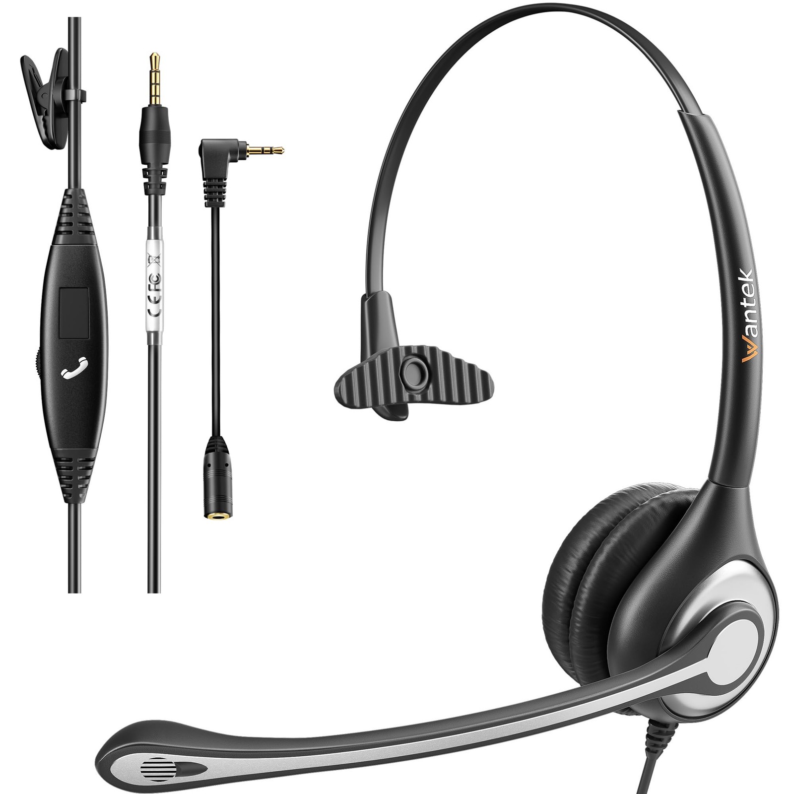 Cell Headset Mono with Noise Canceling Mic, Wired Computer Headphone for iPho...