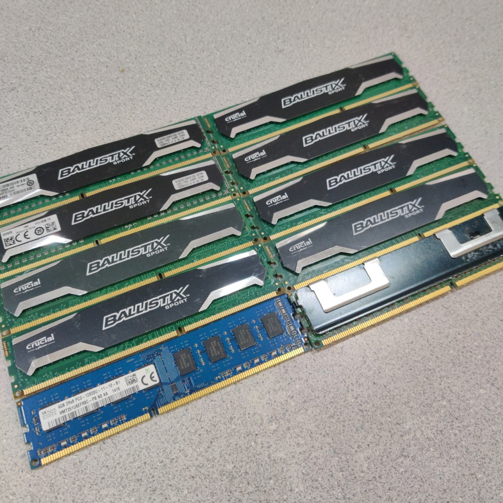LOT OF 10 VARIOUS RAM STICKS W/ 8X Crucial Ballistix Sprt DDR3-1600 (2x4GB) RAM