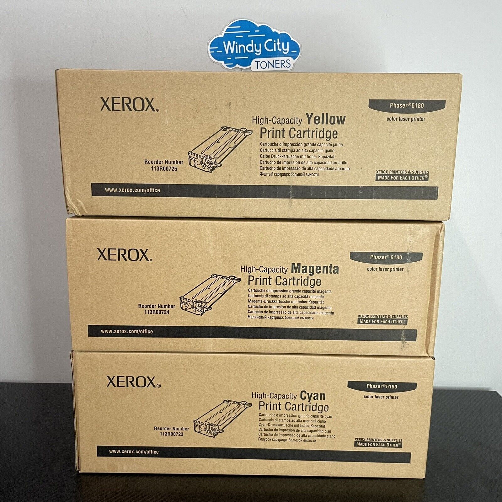 Xerox 113R00723 ,24,25 High Yield Toner Cartridge Set of 3 YCM Phaser 6180 New