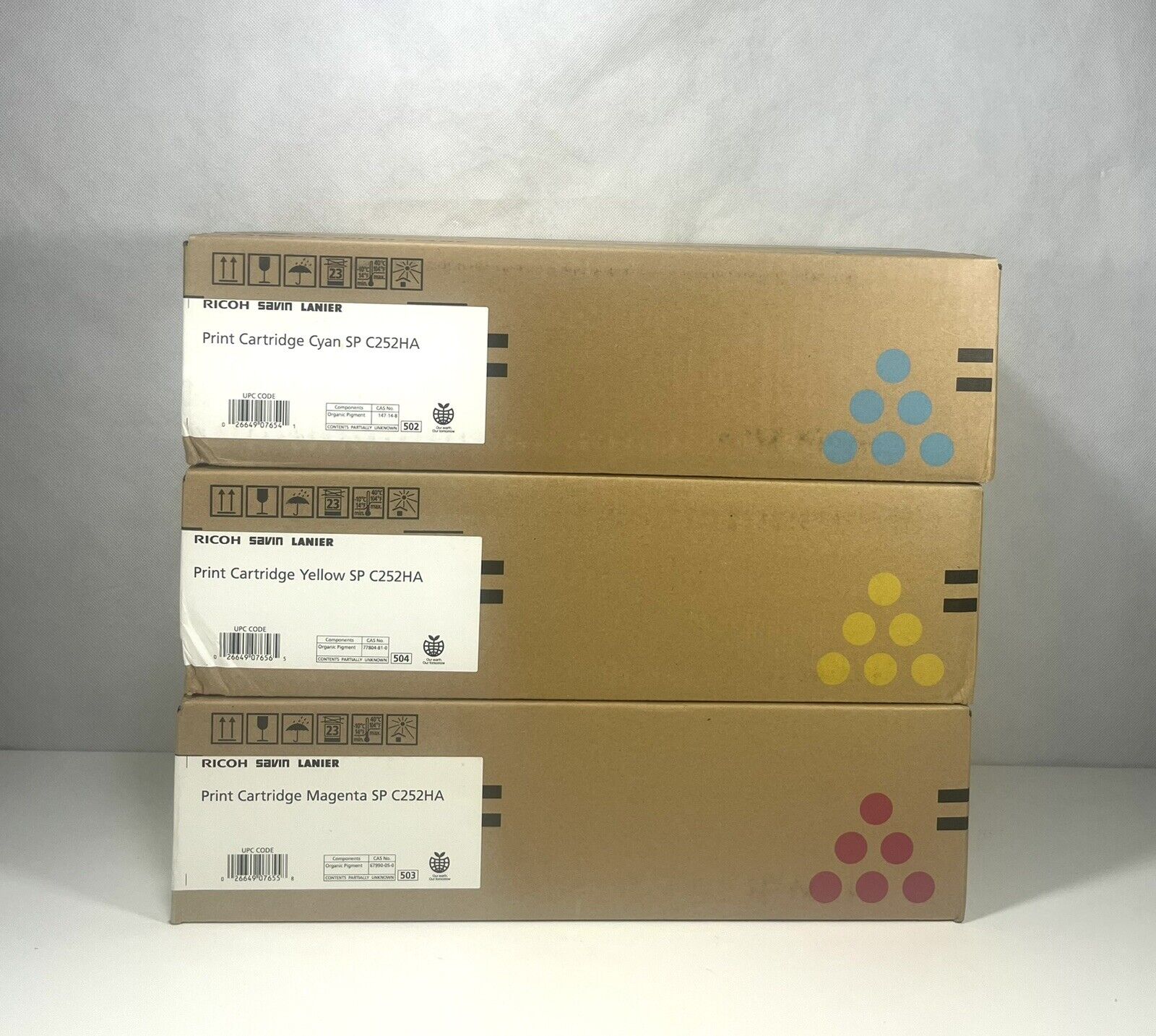 Ricoh SP-C252HA Set of 3 Toners CMY 407654, 407655, 407656 Genuine Original New