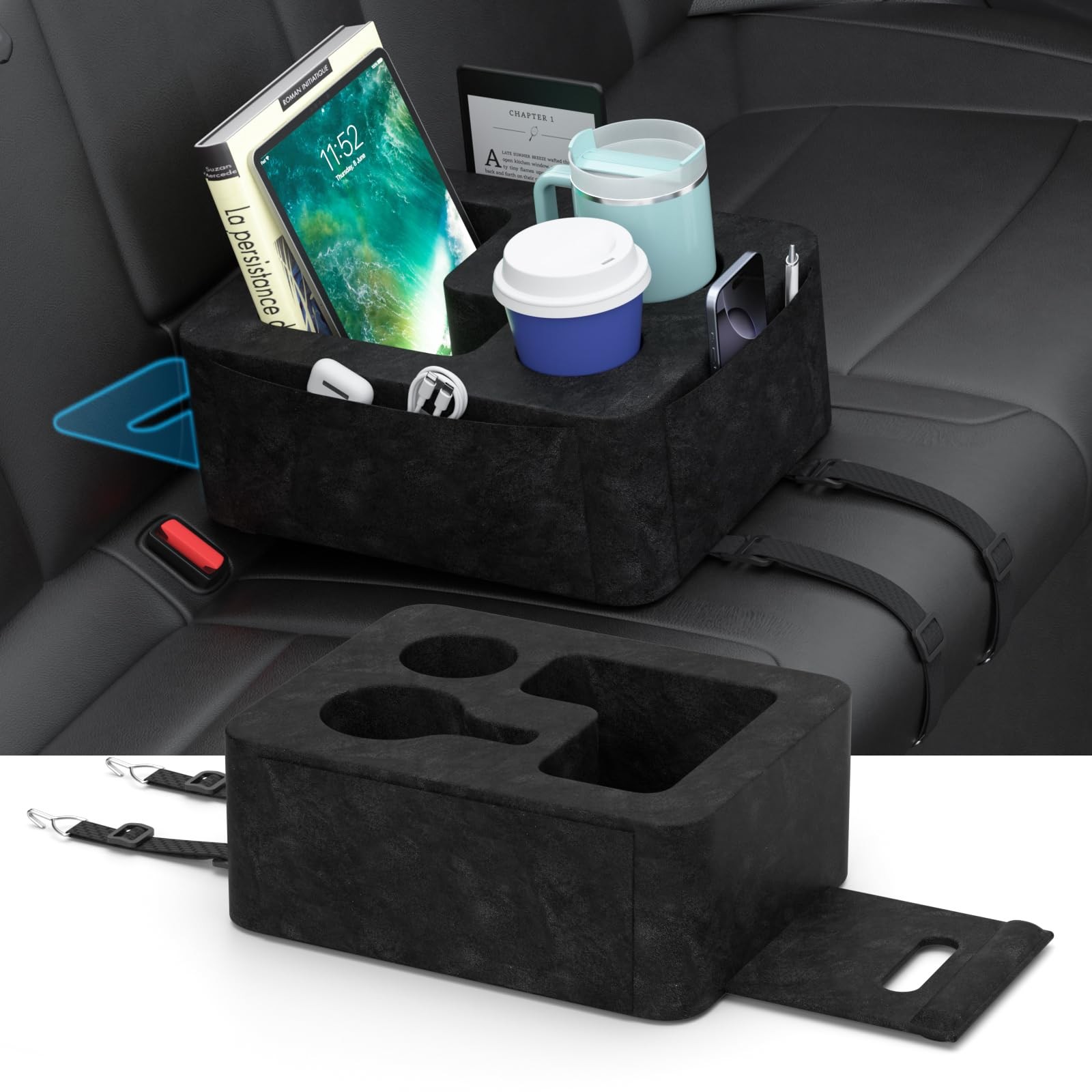Car Cup Holder Pillow for Backseat, Compatible with iPad & Game Controller