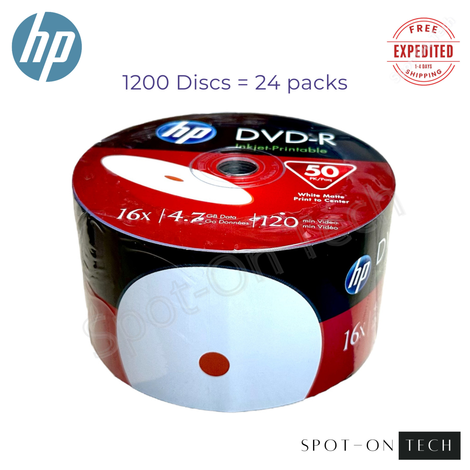 1200 HP DVD DVD-R White Inkjet Printable 16X 4.7GB Blank Media Disc SAME DAY