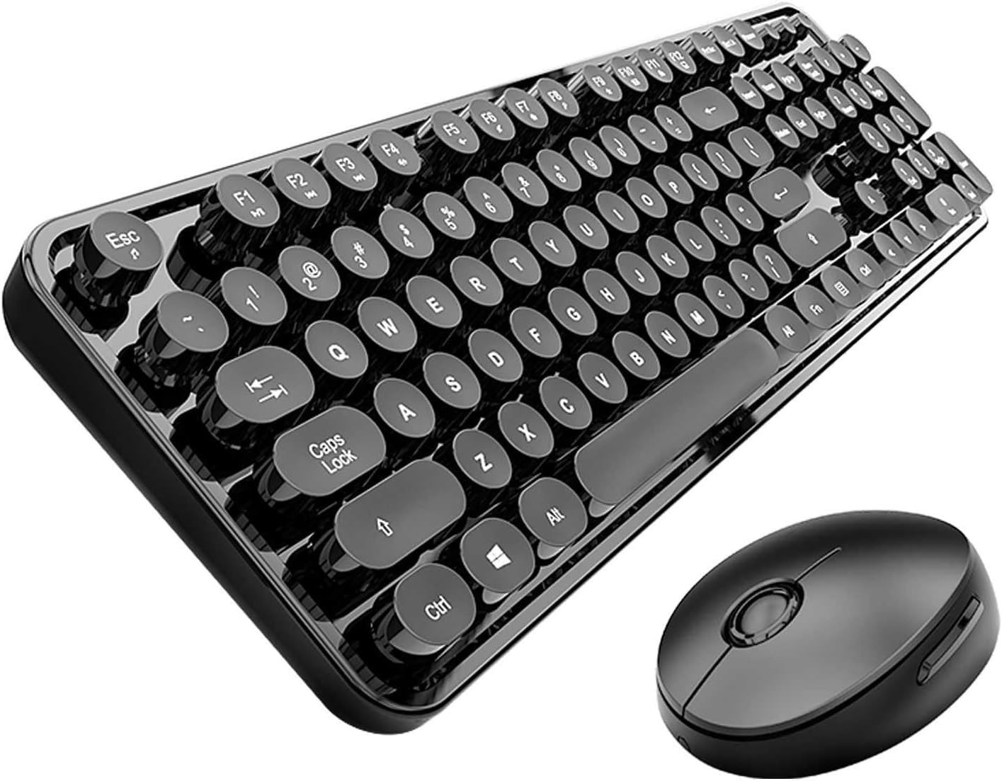 Wireless Keyboard and Mouse Combo, Retro Typewriter Style Keyboard with Round...