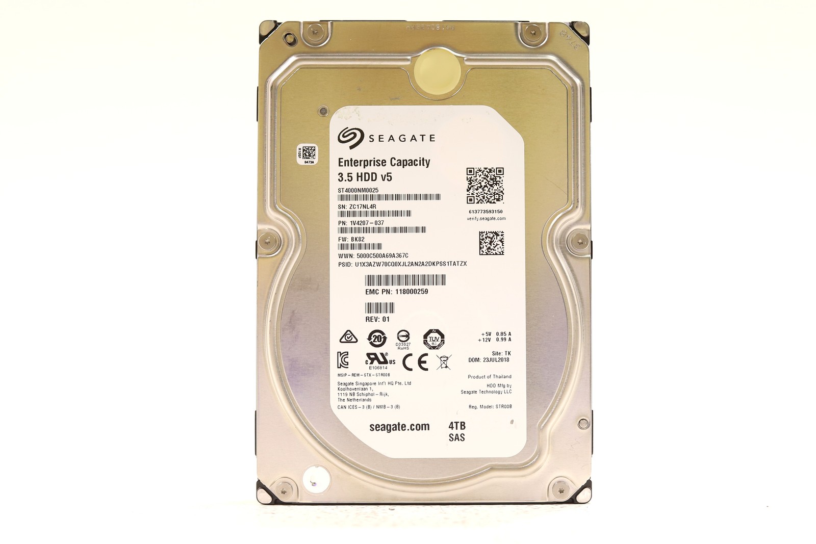 Seagate ST4000NM0025 4TB 3.5" 12Gb/s 128MB 7.2K RPM SAS HDD P/N: 1V4207-037
