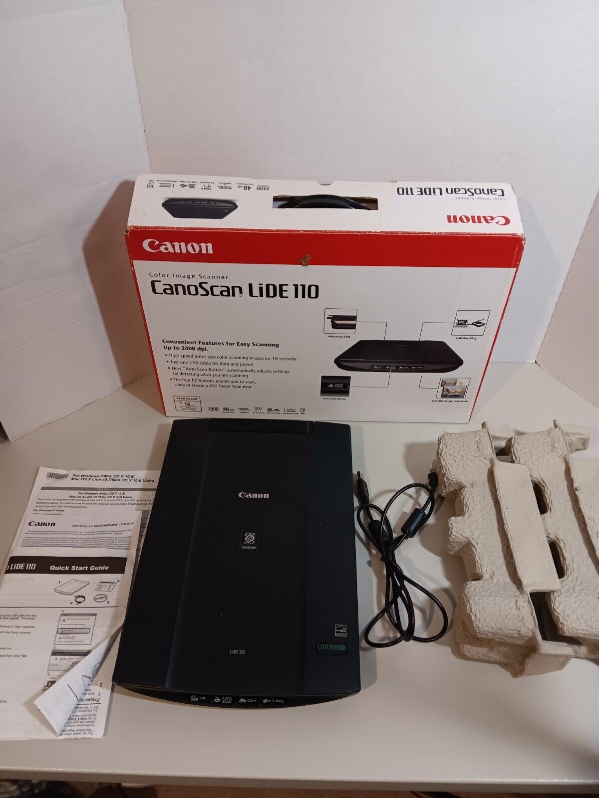 Canon CanoScan Lide 110 Flatbed Scanner Machine With Cord & Box