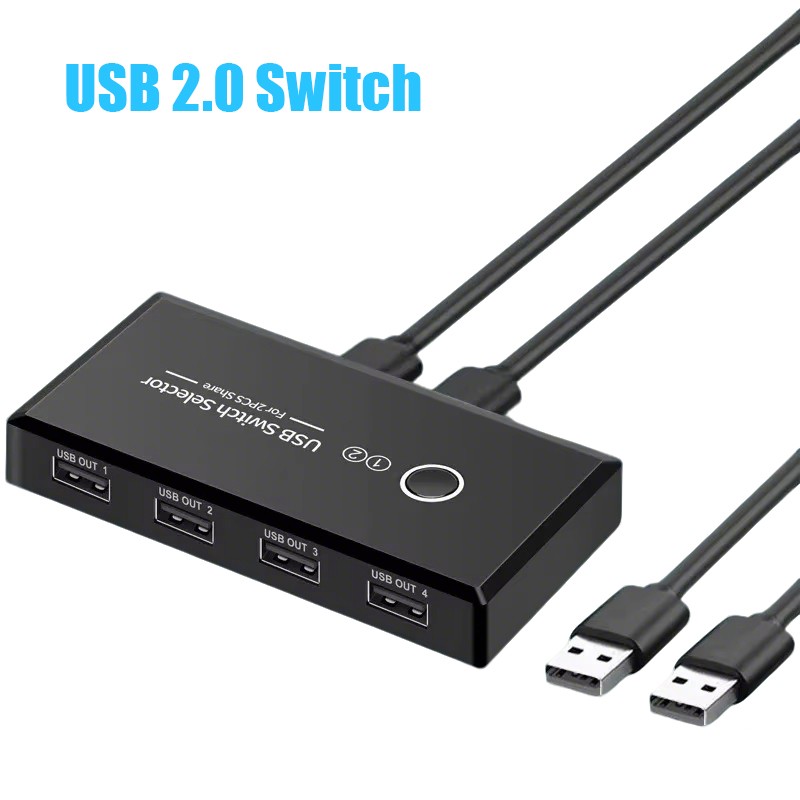 USB 2.0 Switch Selector KVM Switcher for 2 PC Sharing 4 USB Devices One-Button