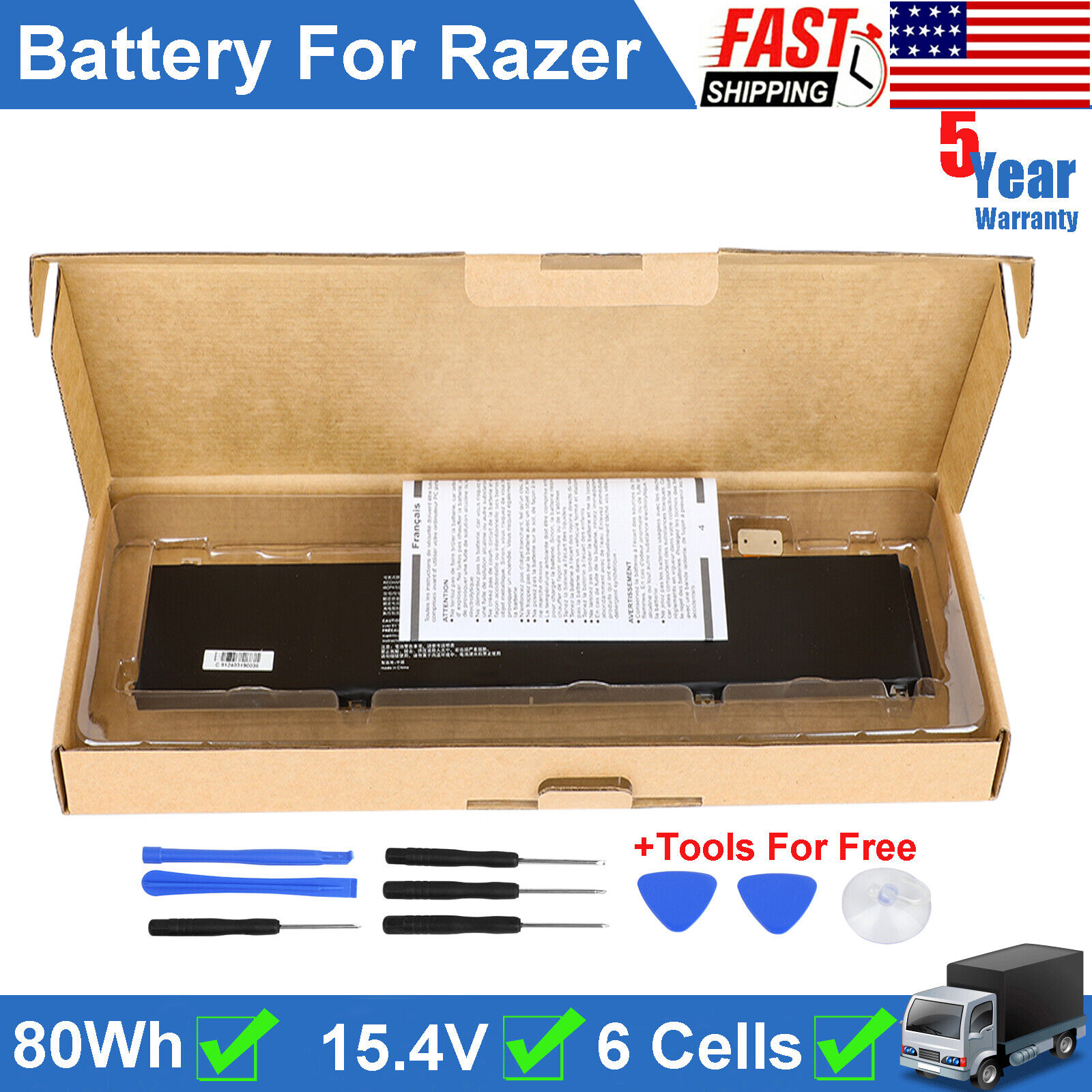 80Wh Battery RC30-0248 4ICP4/55/162 for Razer Blade 15 Advanced 2018-2021 15.4V