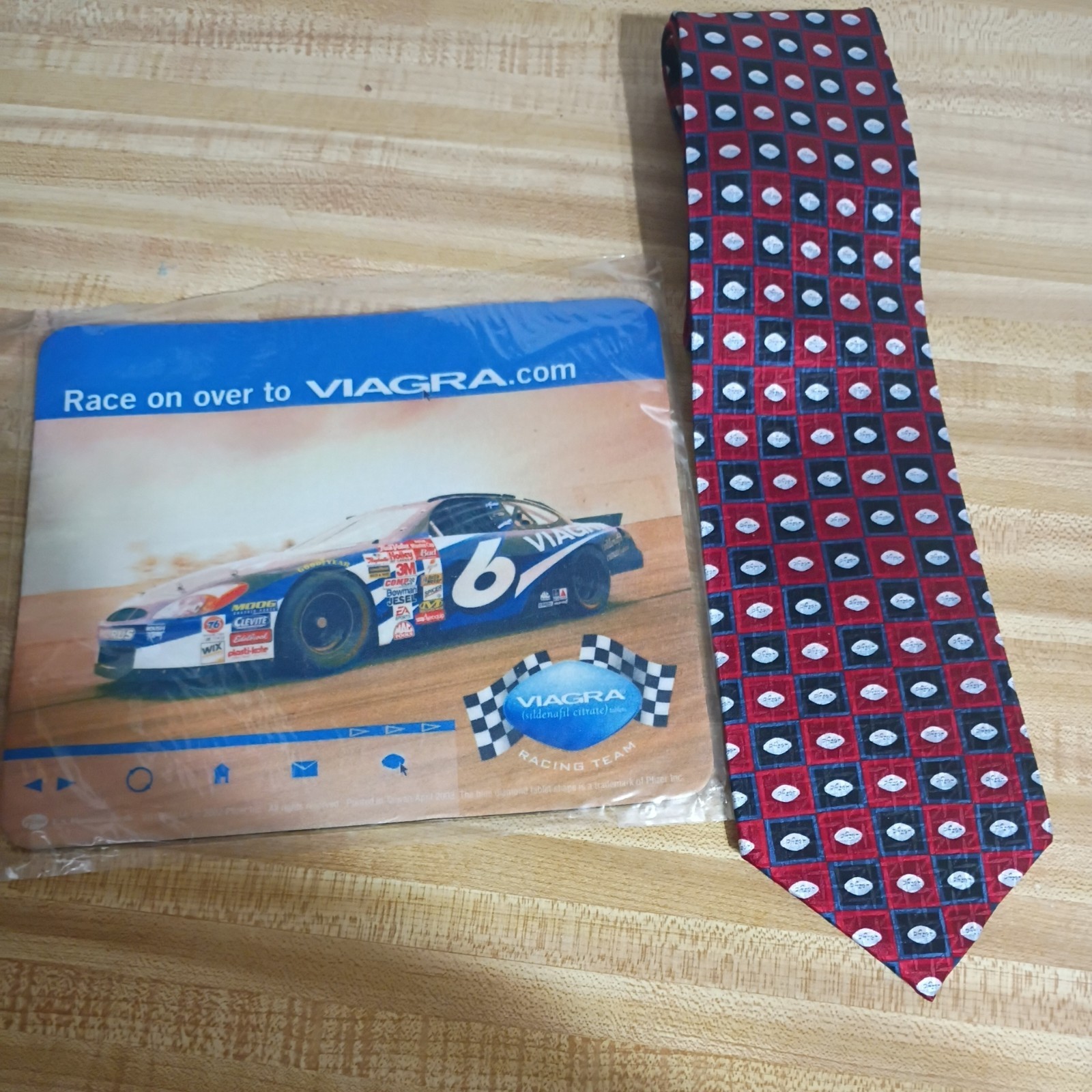 VIAGRA Racing Team NASCAR Car Mouse Pad & Little Blue Pill Phizer Necktie