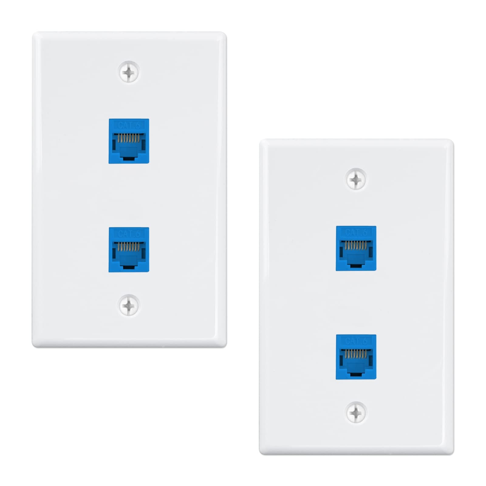 2-Pack Cat6 Ethernet Wall Plate, 2-Port RJ45 Wall Plate, Blue