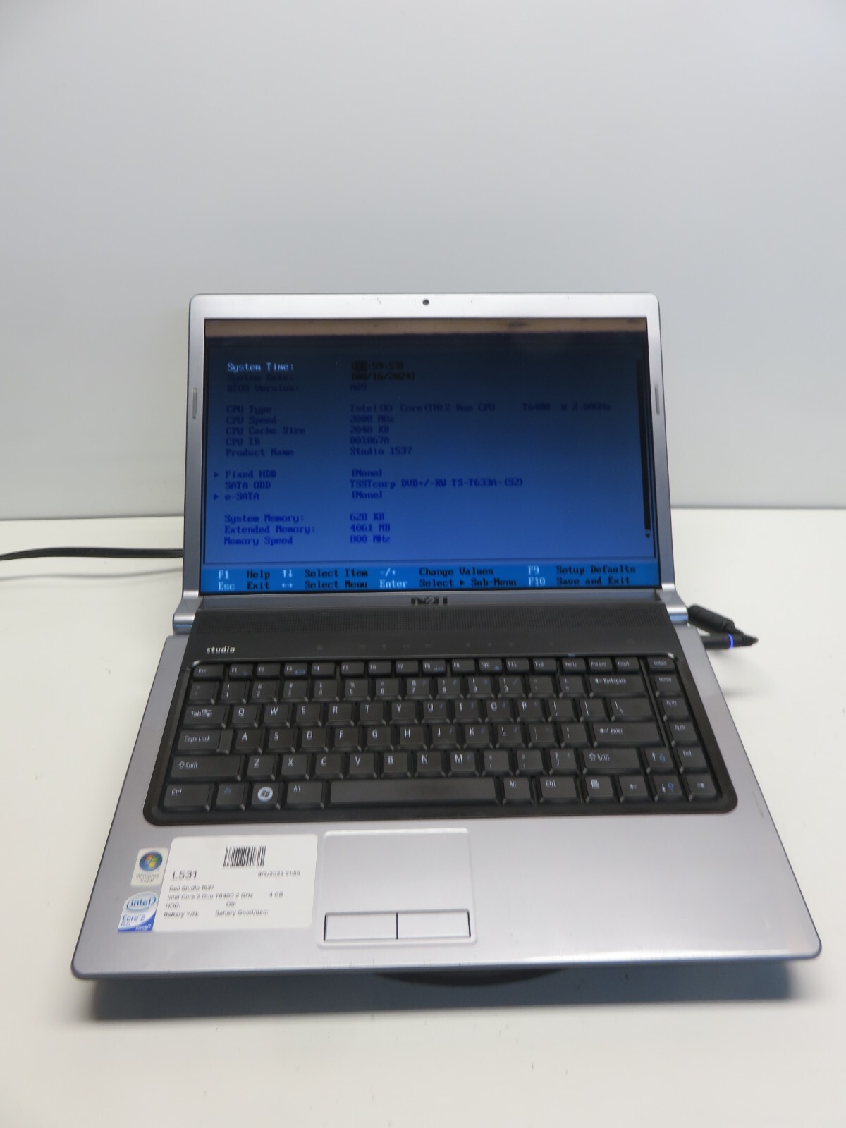 Dell Studio 1537 Laptop Intel Core 2 Duo T6400 4GB Ram No HDD or Battery