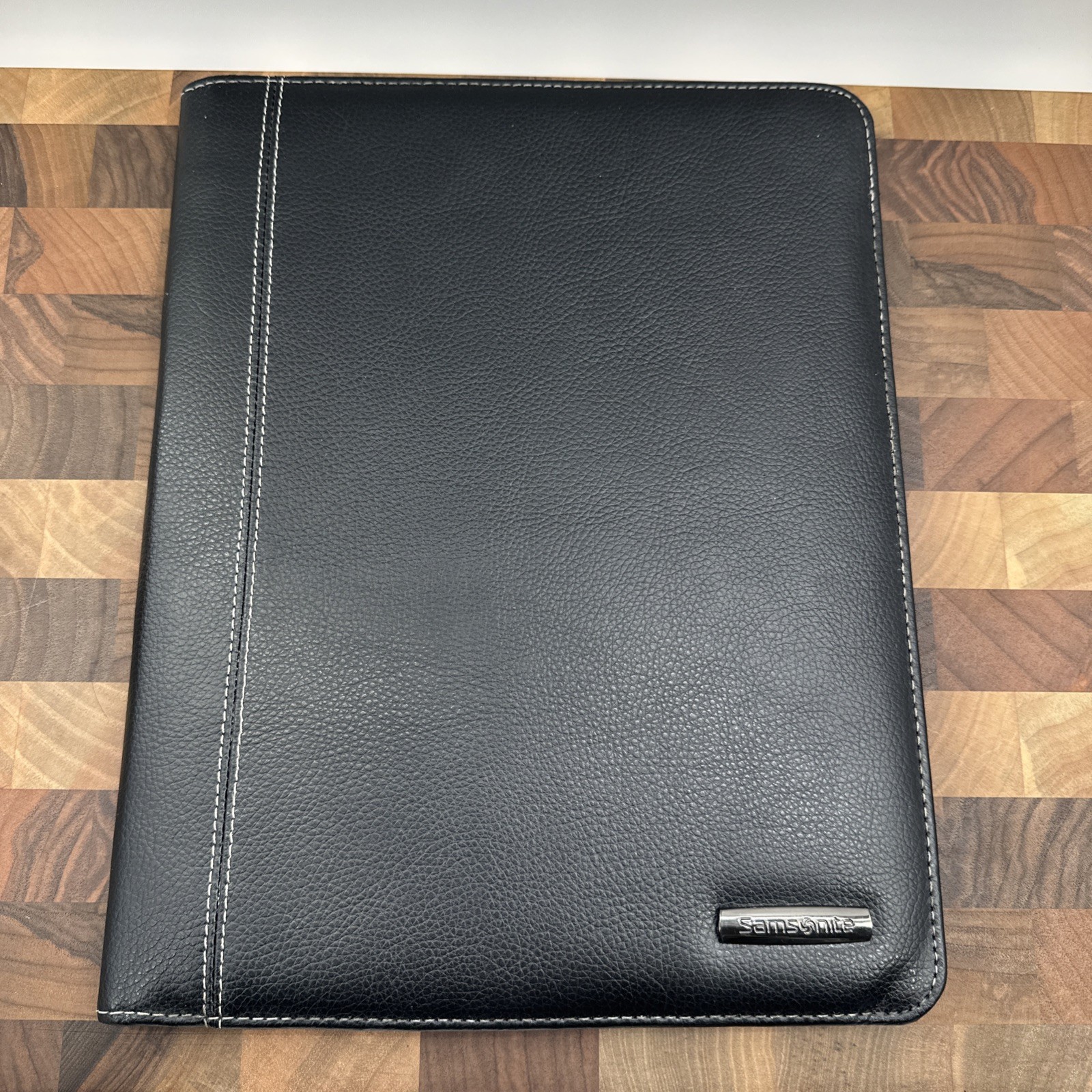 Samsonite Bi-Fold Writing Note Pad Folio CALCULATOR Black Faux Leather Portfolio