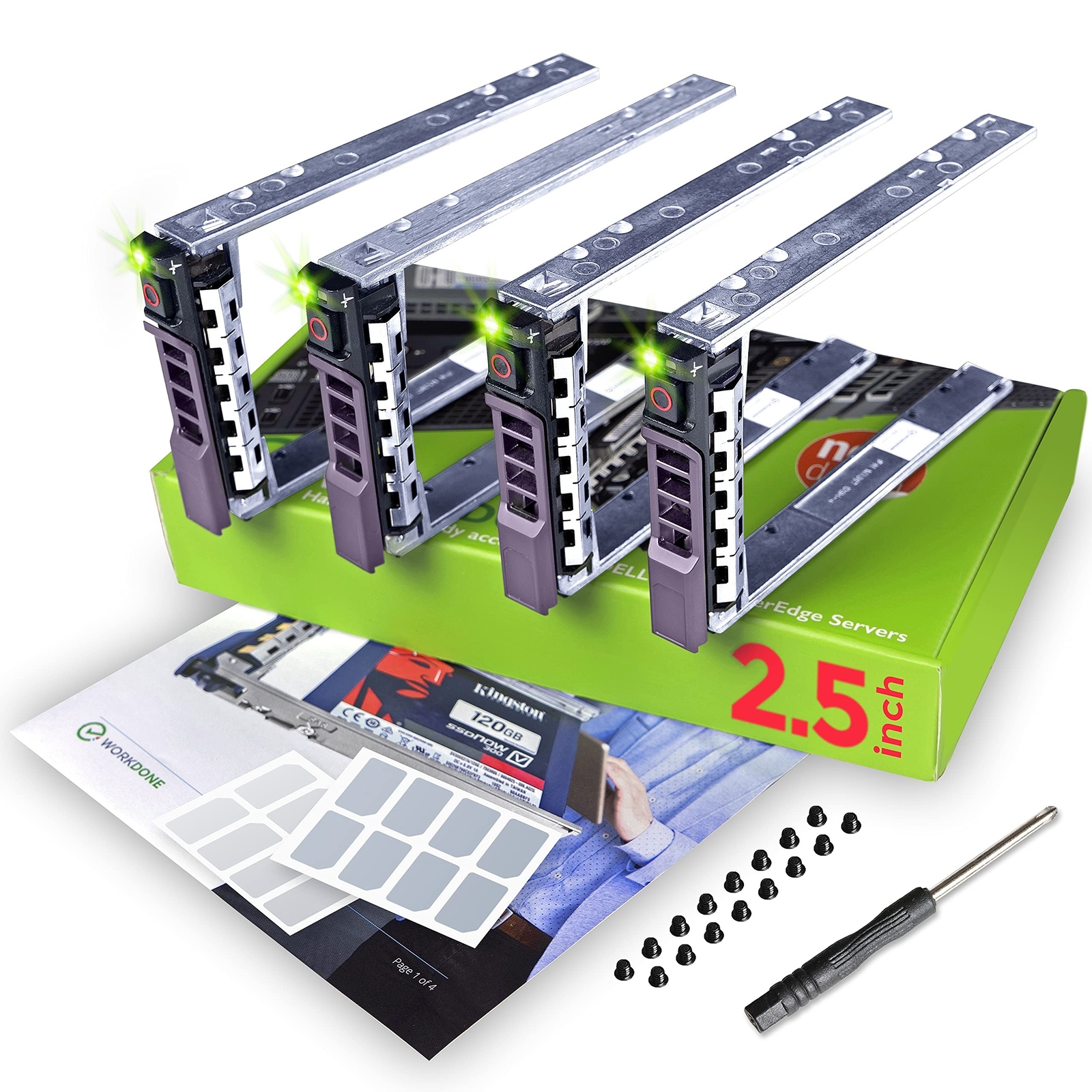 WORKDONE 4-Pack - 2.5" Hard Drive Caddy G176J Compatible for Dell PowerEdge S...