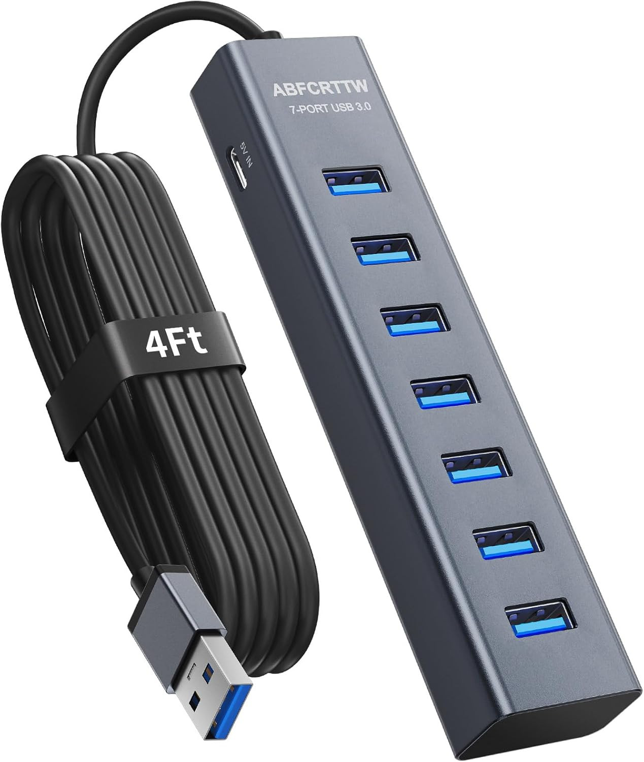 Hub USB 3.0 7 Puertos 4FT Aluminio Adaptador Multipuerto 5Gbps para PC Laptop
