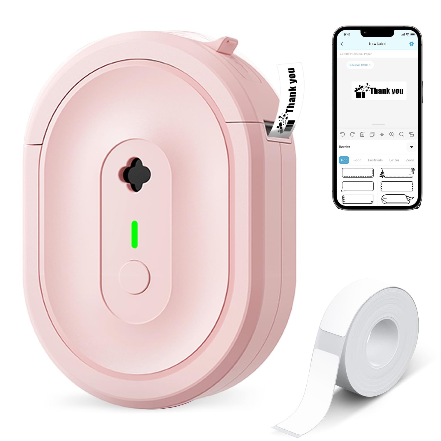 Pink N12 Label Maker Machine With Waterproof Tape Mini Printer App Organiser