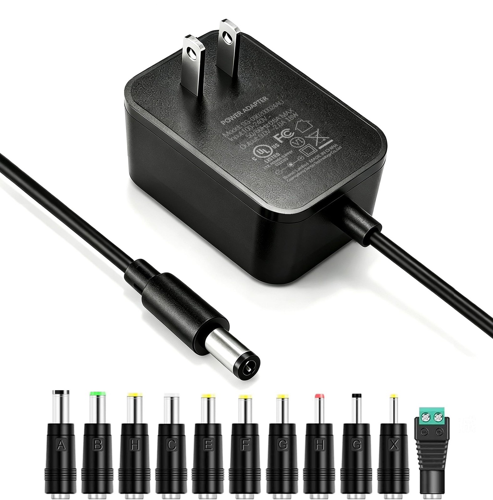 Lantisri 9V 2A DC Power Supply Adapter with 11 Tips