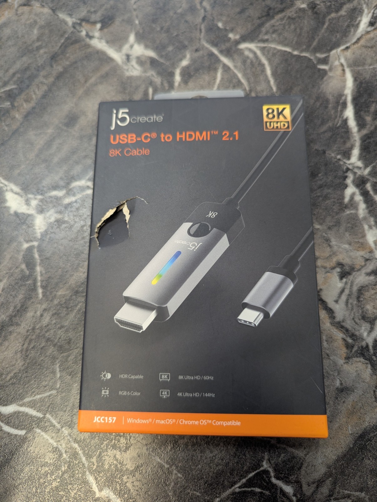 J5Create USB-C to HDMI 2.1 8K Cable JCC157 Plug and Play Connection Gray/Black
