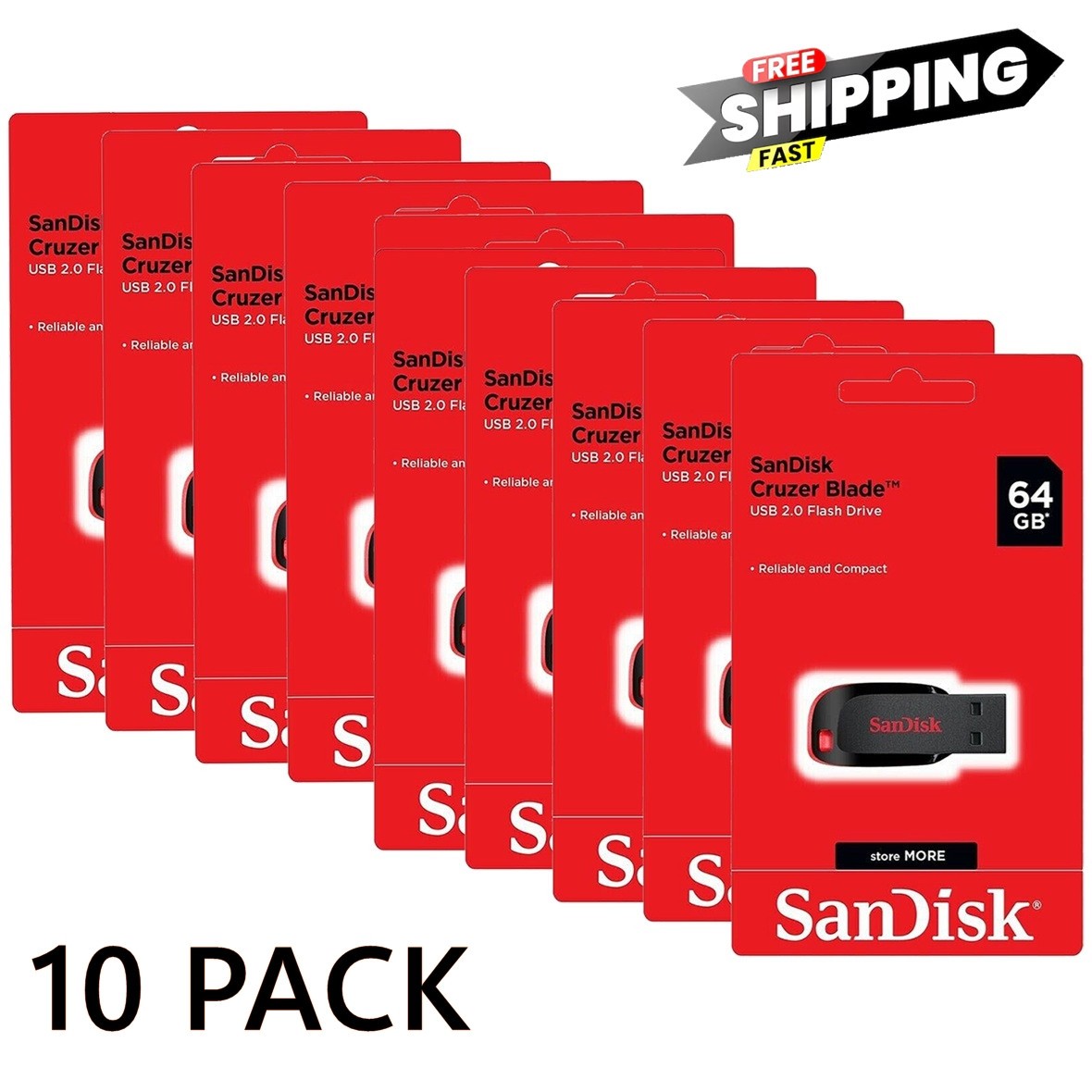 SanDisk Cruzer Blade 64GB USB 2.0 Flash Drive Thumb Drive Memory Stick (10 Pack)