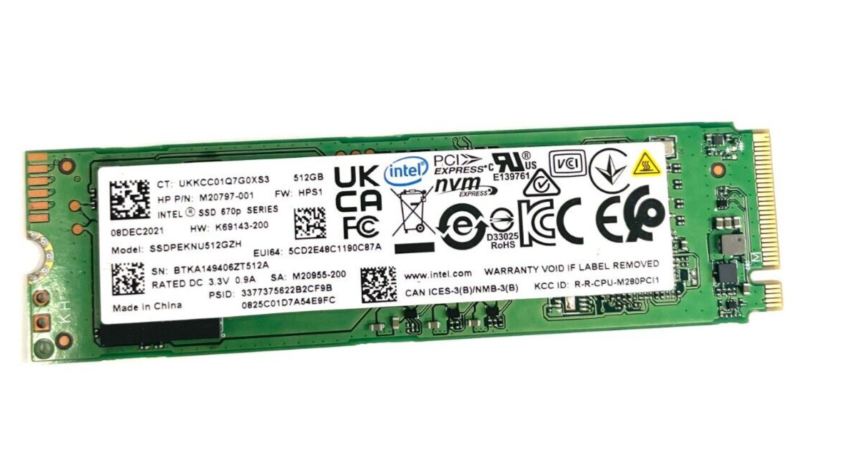 Genuine Intel 512GB M.2 NVME PCIE 80mm SSD SSDPEKNU512GZH M20797-001