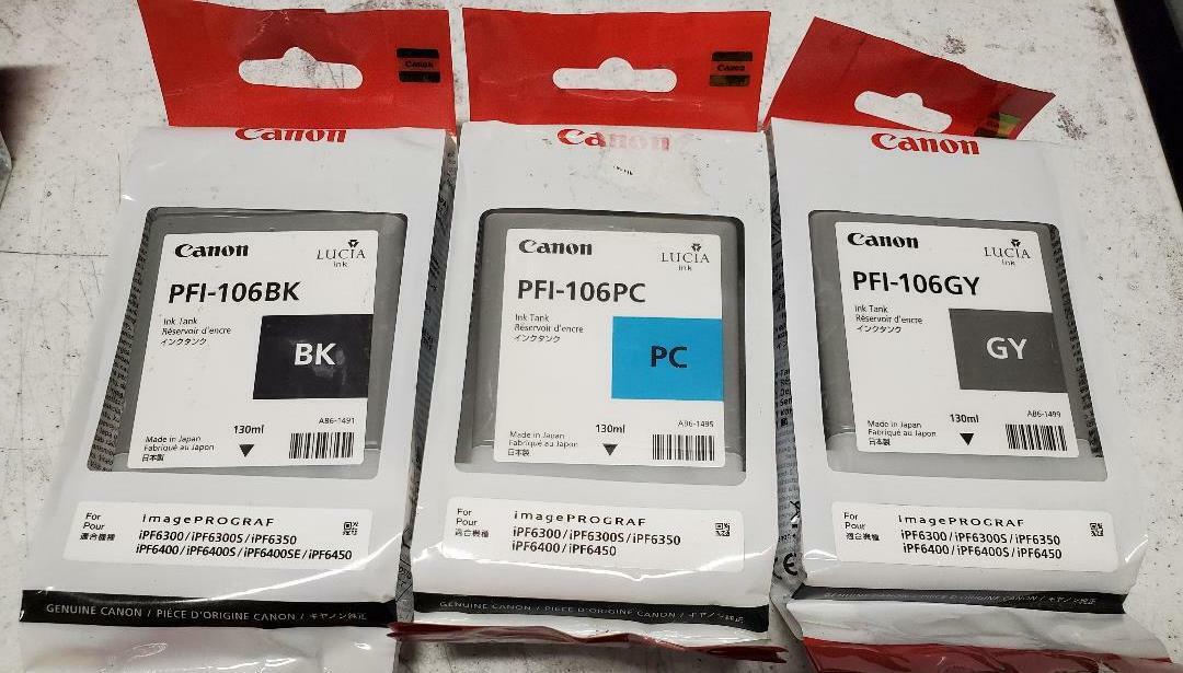 3 New Genuine SEALED Canon 106 Inkjet Cartridges Gray Photo Cyan Black 2015-2019