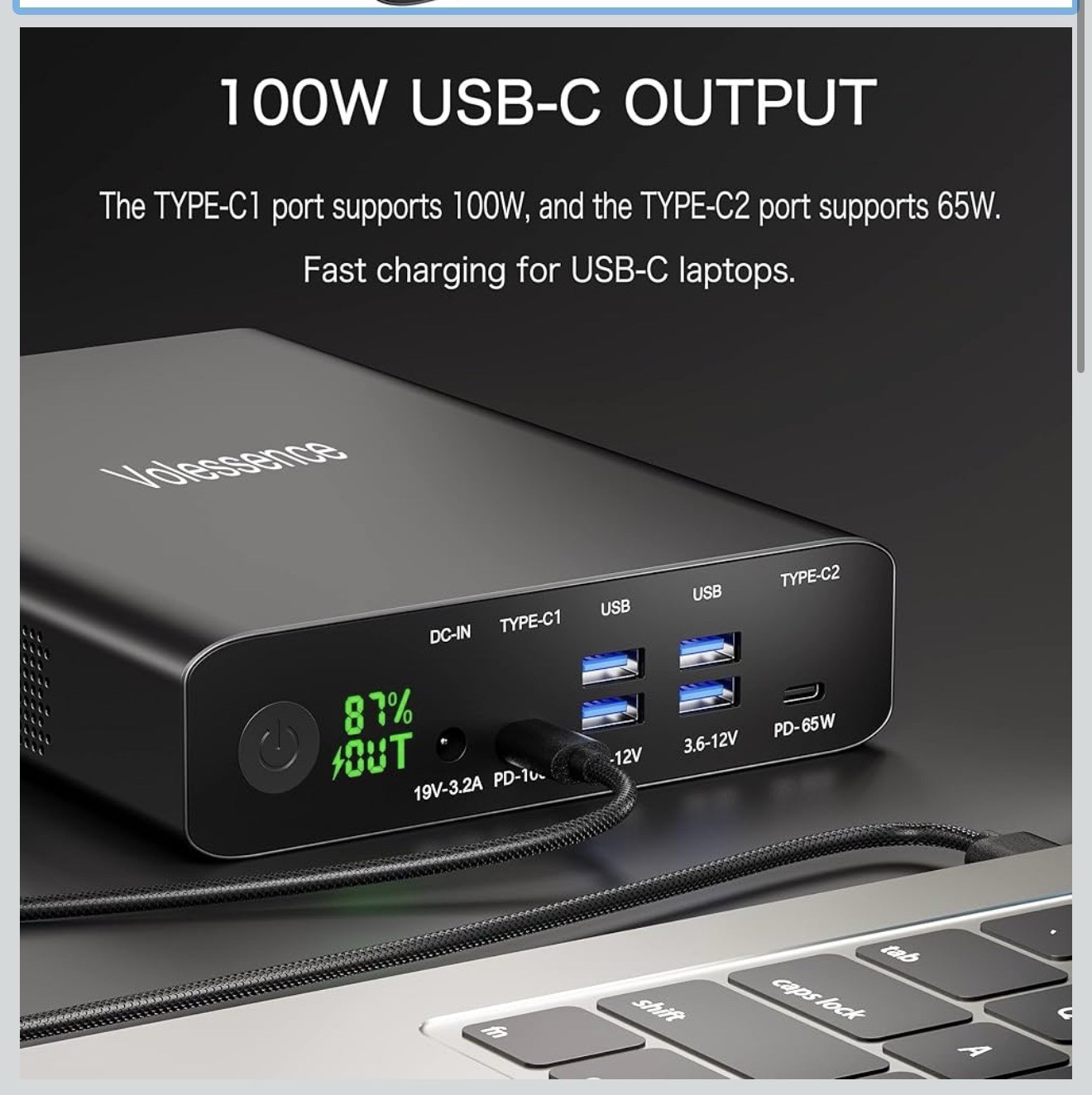 Laptop Power Bank with Dual USB-C Ports, Volessence 100W USB C Portable...