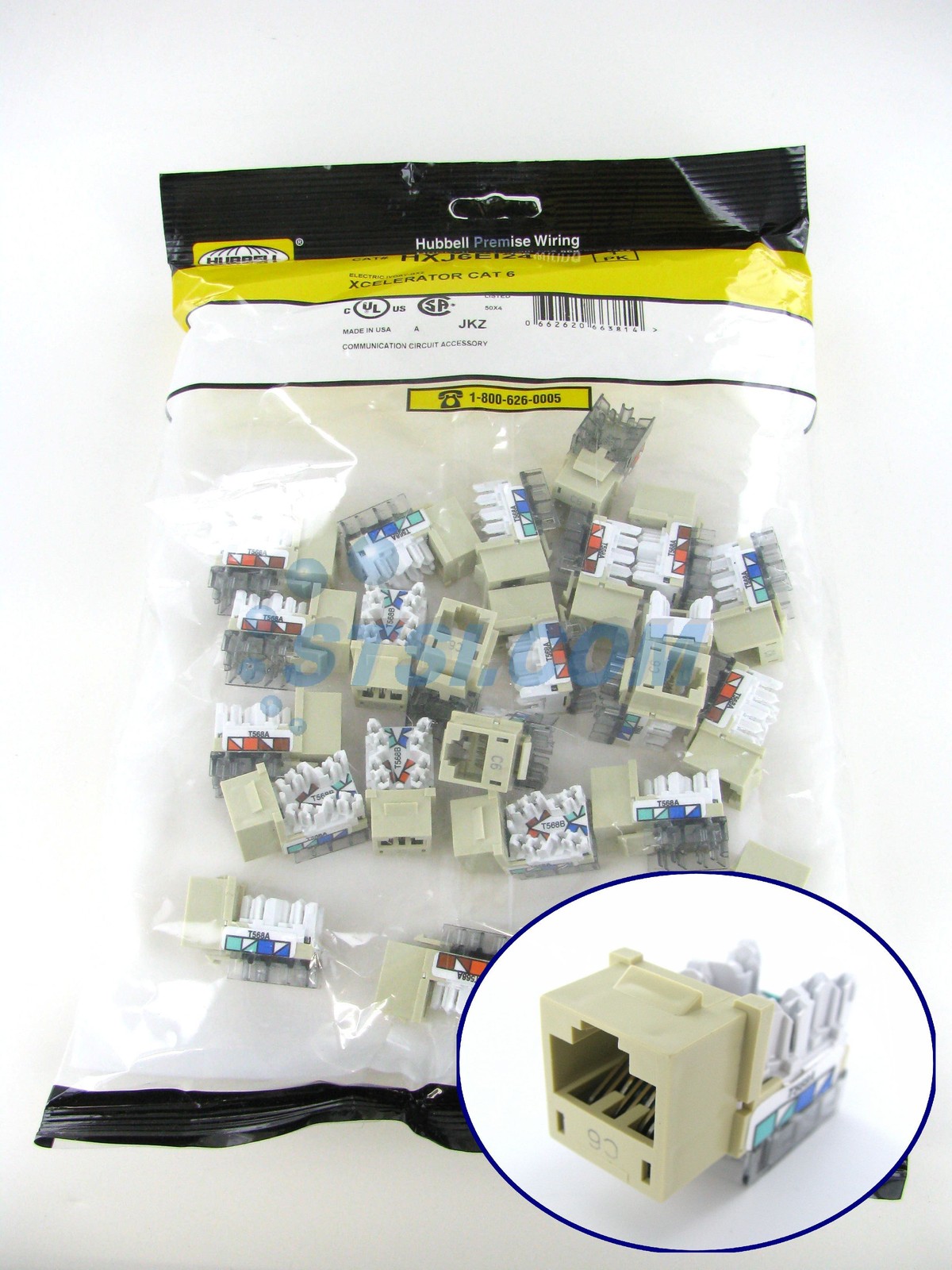 Hubbell HXJ6EI24 XCelerator Cat6 Jack, Ivory 24-Pack ~STSI