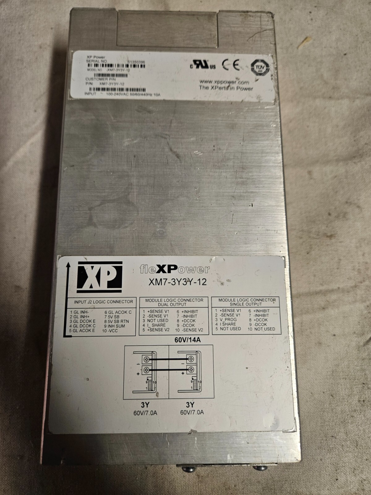 XP Power Model # XM7-3Y3Y-12 60V 14A Power Supply - USed