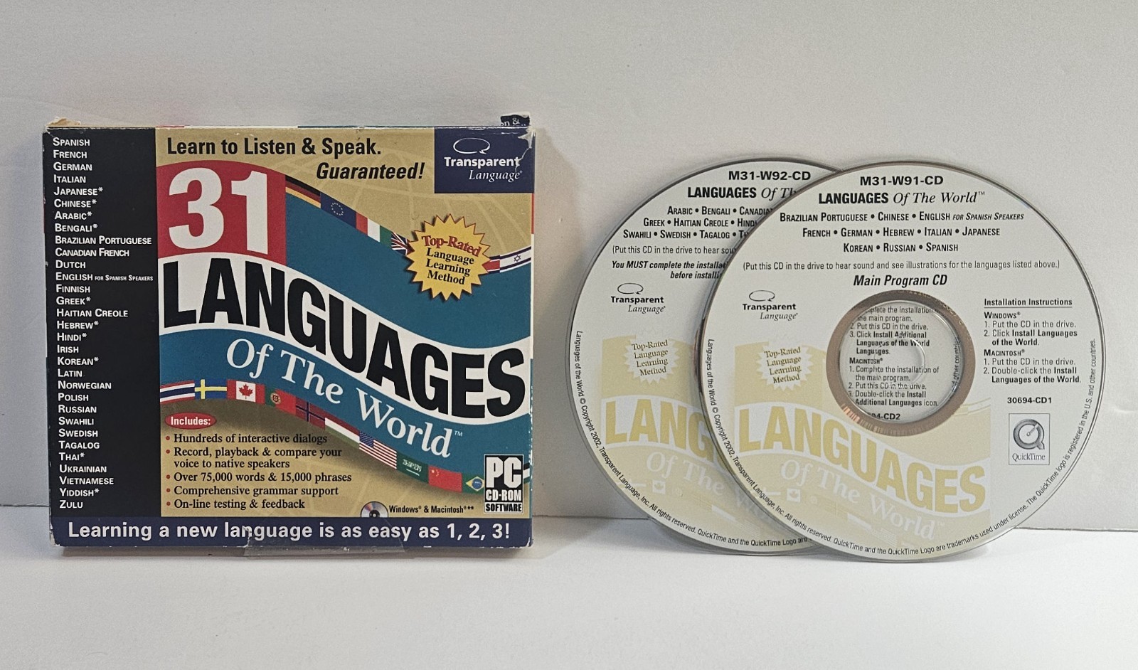 31 Languages of the World PC Mac 2-CD ROM 2002 Transparent Language Slipcover