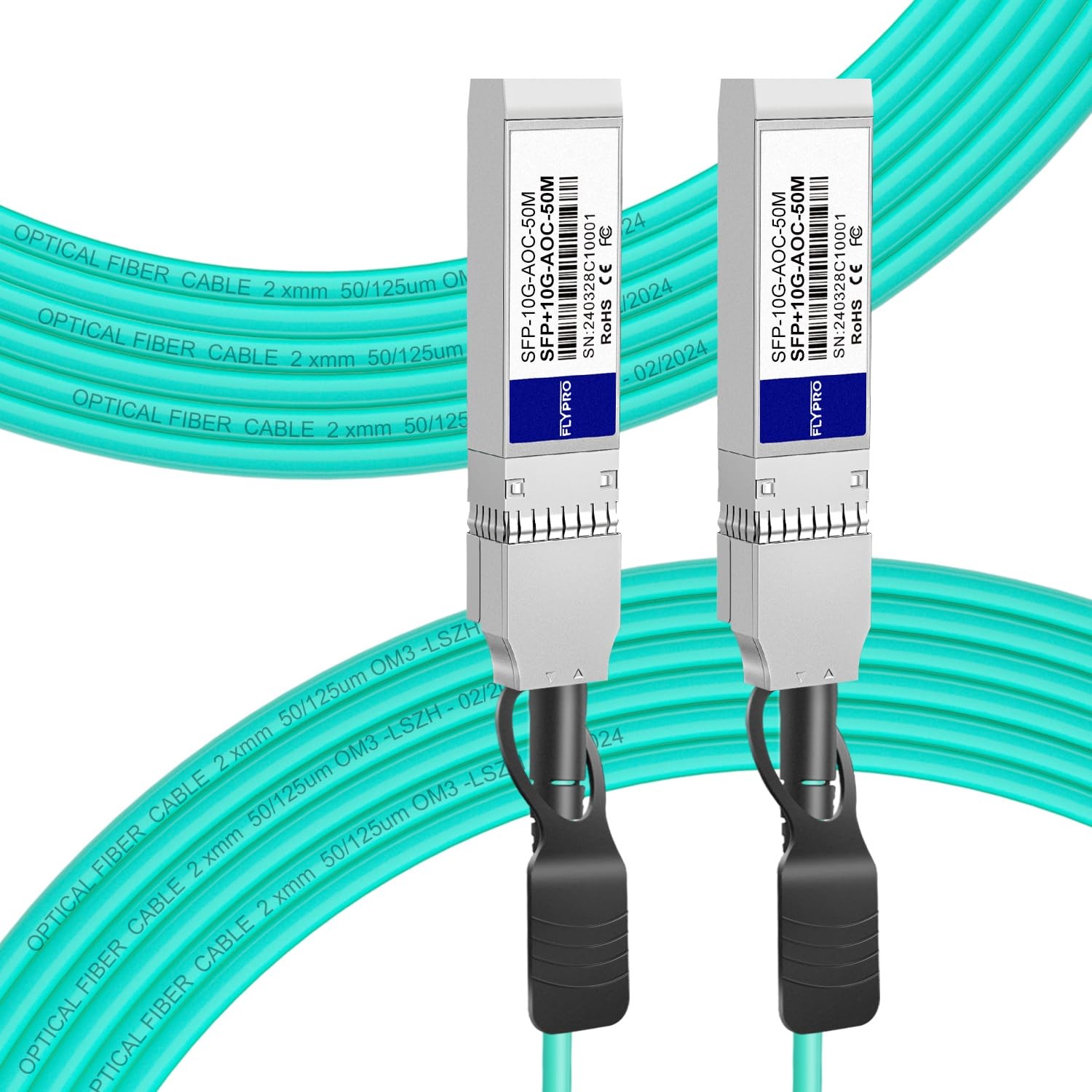 FLYPROFiber- 10G AOC Fiber Active Optical Cable, OM3 MMF, 50M (164ft)