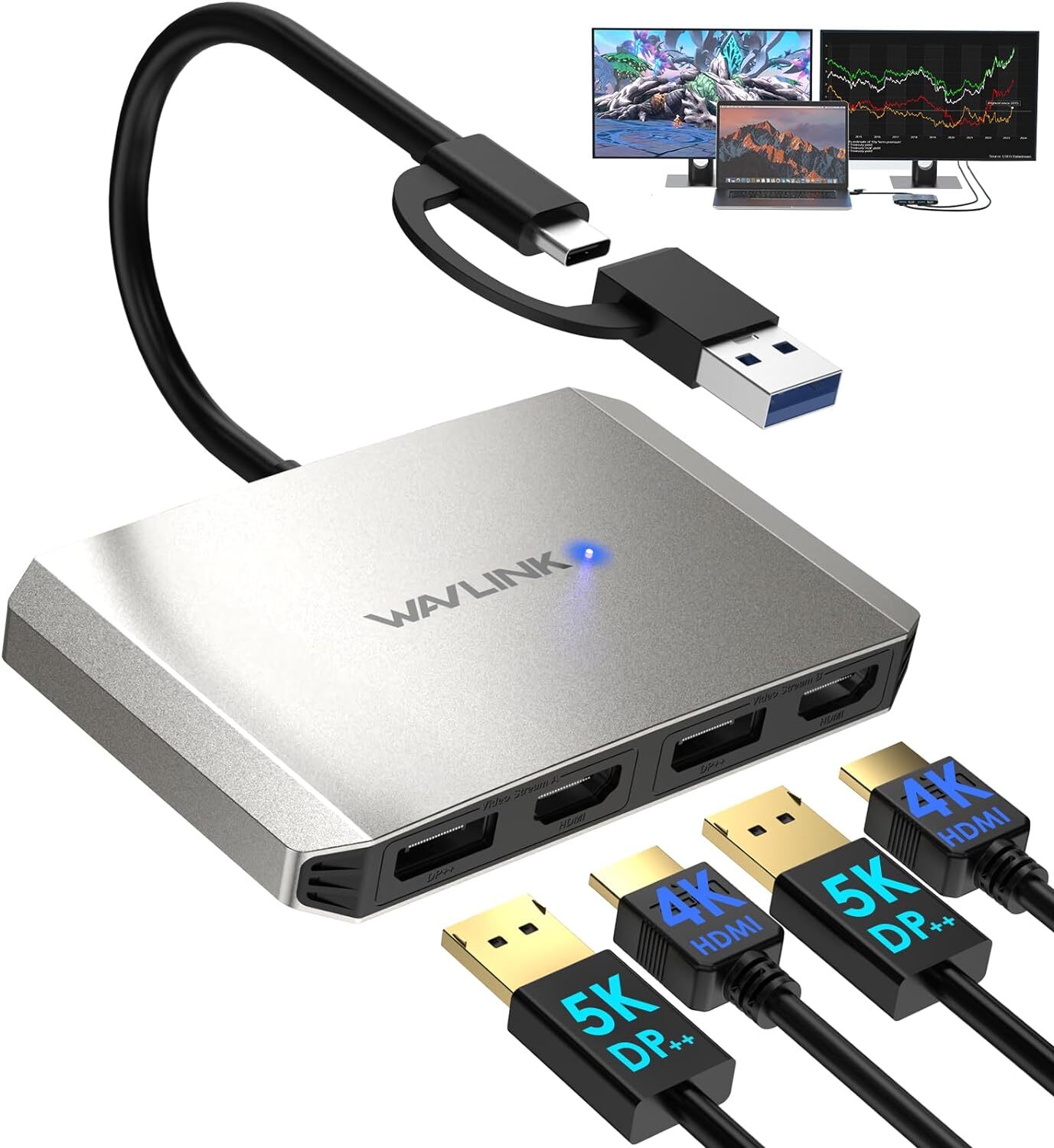 WAVLINK 2 Monitors DisplayLink Docking Station 2x HDMI 2x DisplayPort Ethernet