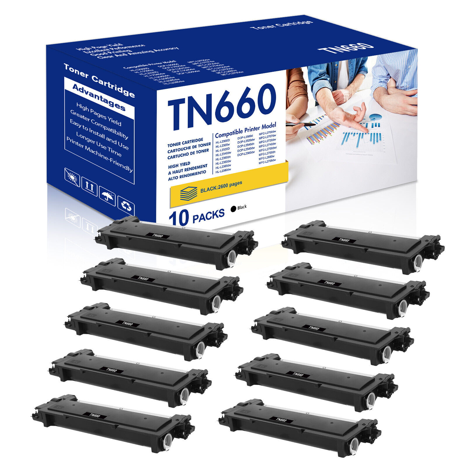 10 x TN630 TN-660 Toner Cartridge For Brother TN660 MFC-L2720DW L2680W HL-L2300D