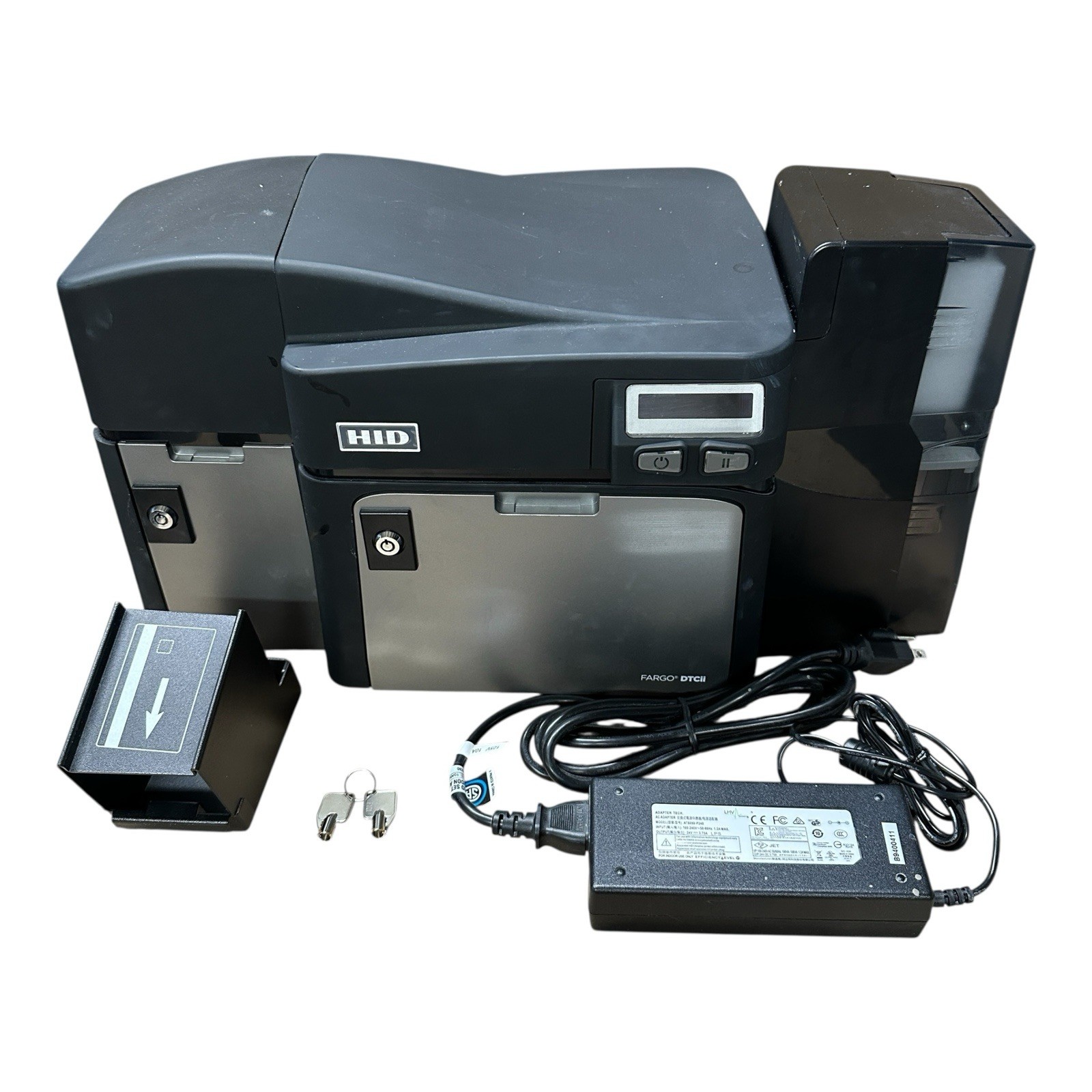 Fargo HID DTC-DTCII ID Card Badge Printer Encoder X001800-2 Power Supply & Keys