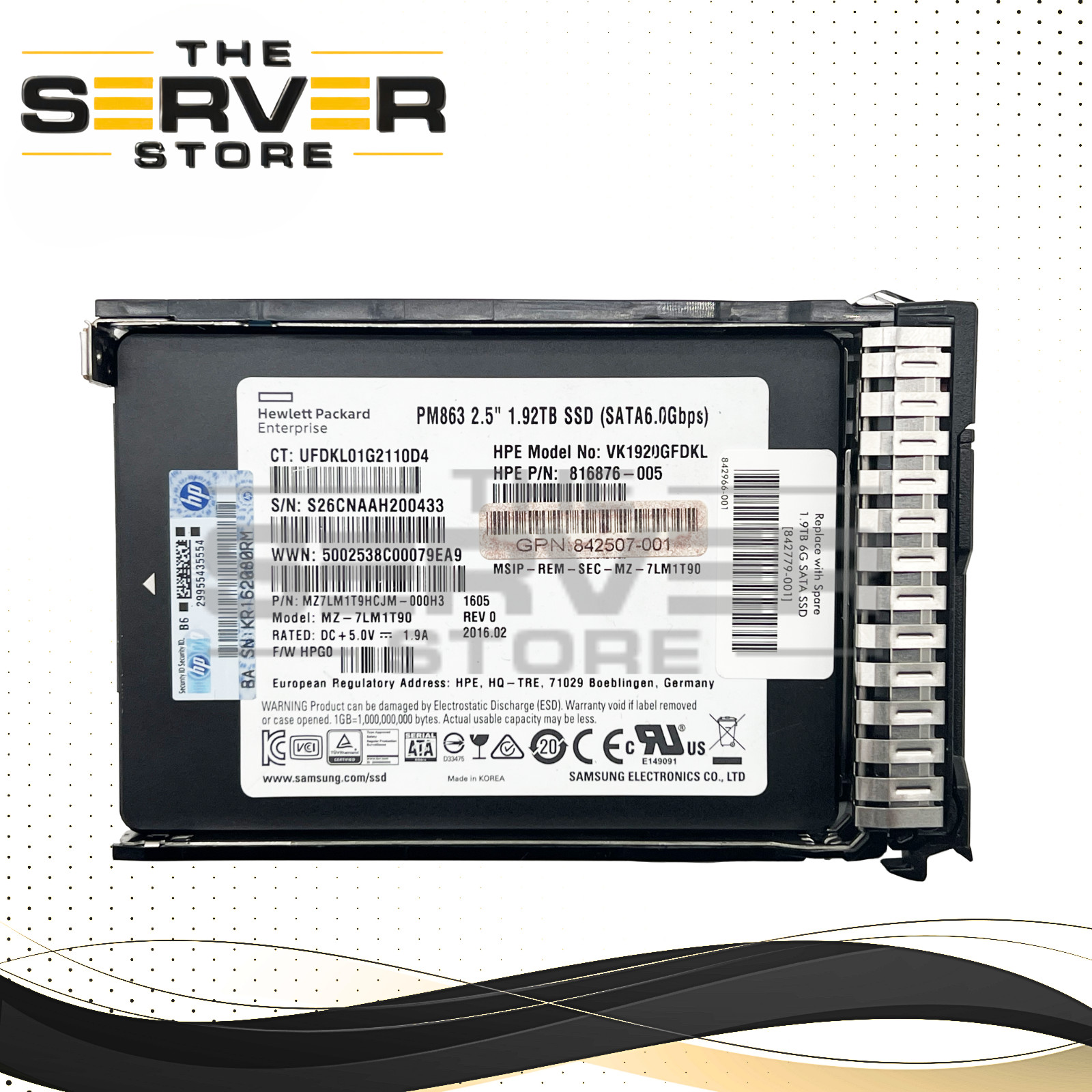 HPE 1.92TB SATA 6G RI SFF SC 2.5" SSD Samsung PM863 Series 817085-001 816919-B21