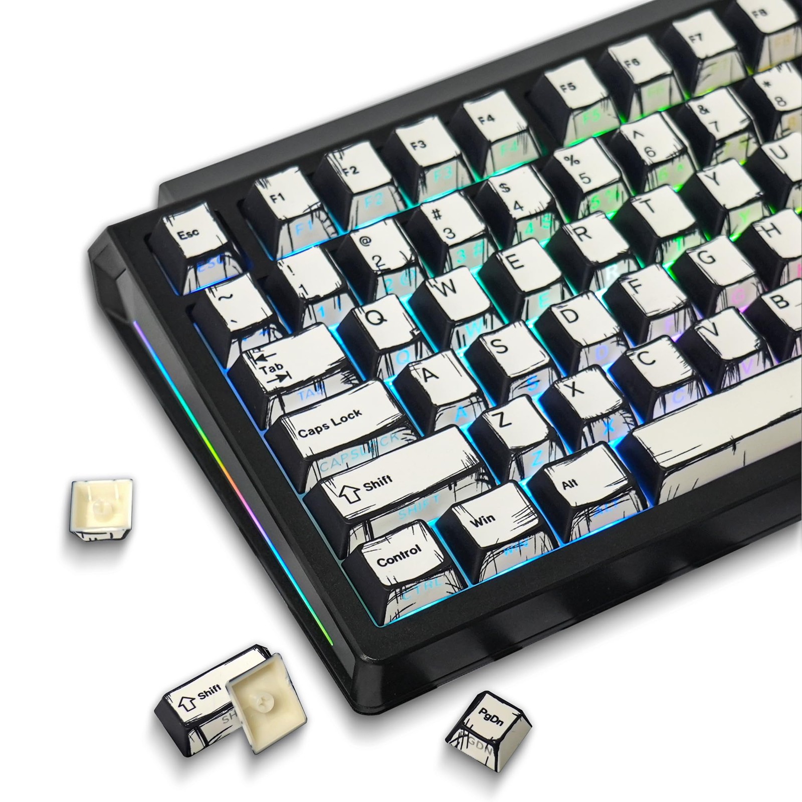 FunHub Retro PBT Keycaps  White 137 Keycaps Set for Full Size Mechanical Keyb...
