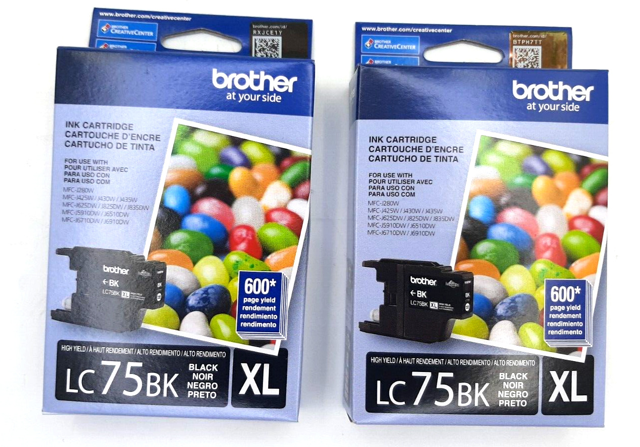 Brother LC75BK XL Black Ink Cartridge Genuine EXP. 11/23 (Lot of 2) NEW sealed