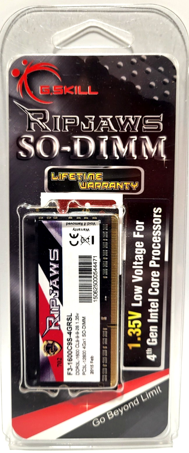 G.Skill Ripjaws 1x4GB DDR3-1600 SODIMM Memory CL9  1.35V F3-1600C9S-4GRSL *NEW*