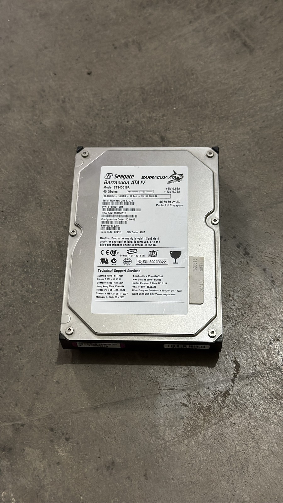 Seagate Barracuda ATA IV 40GB 3.5" IDE Hard Drive ST340016A 7200RPM