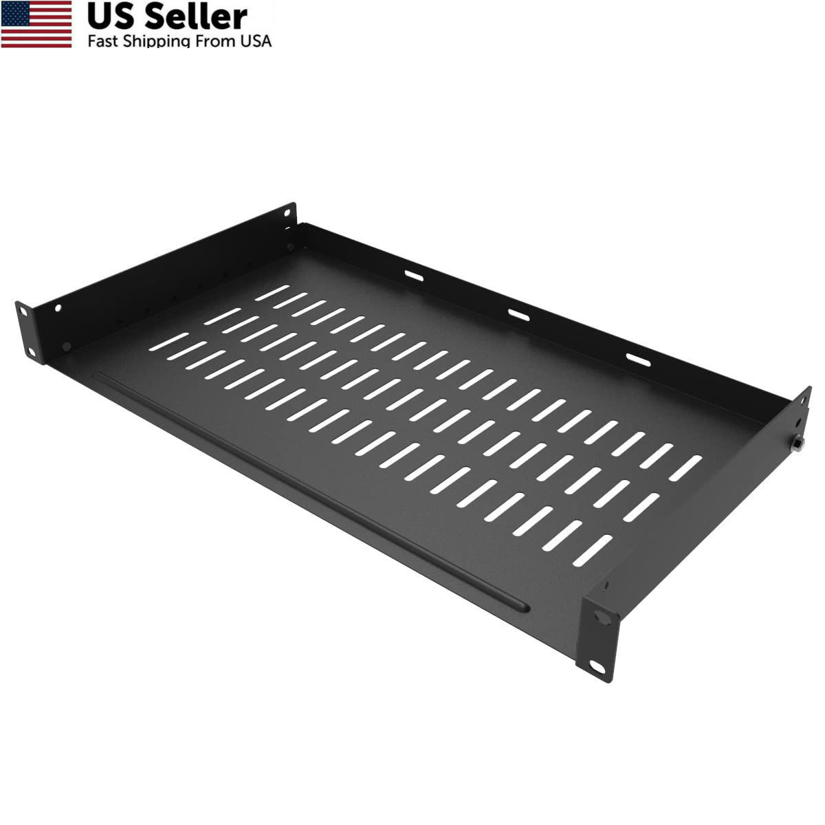 JINGCHENGMEI 1U Vented Server Rack Shelf Disassembled 10 Inches Deep, Black
