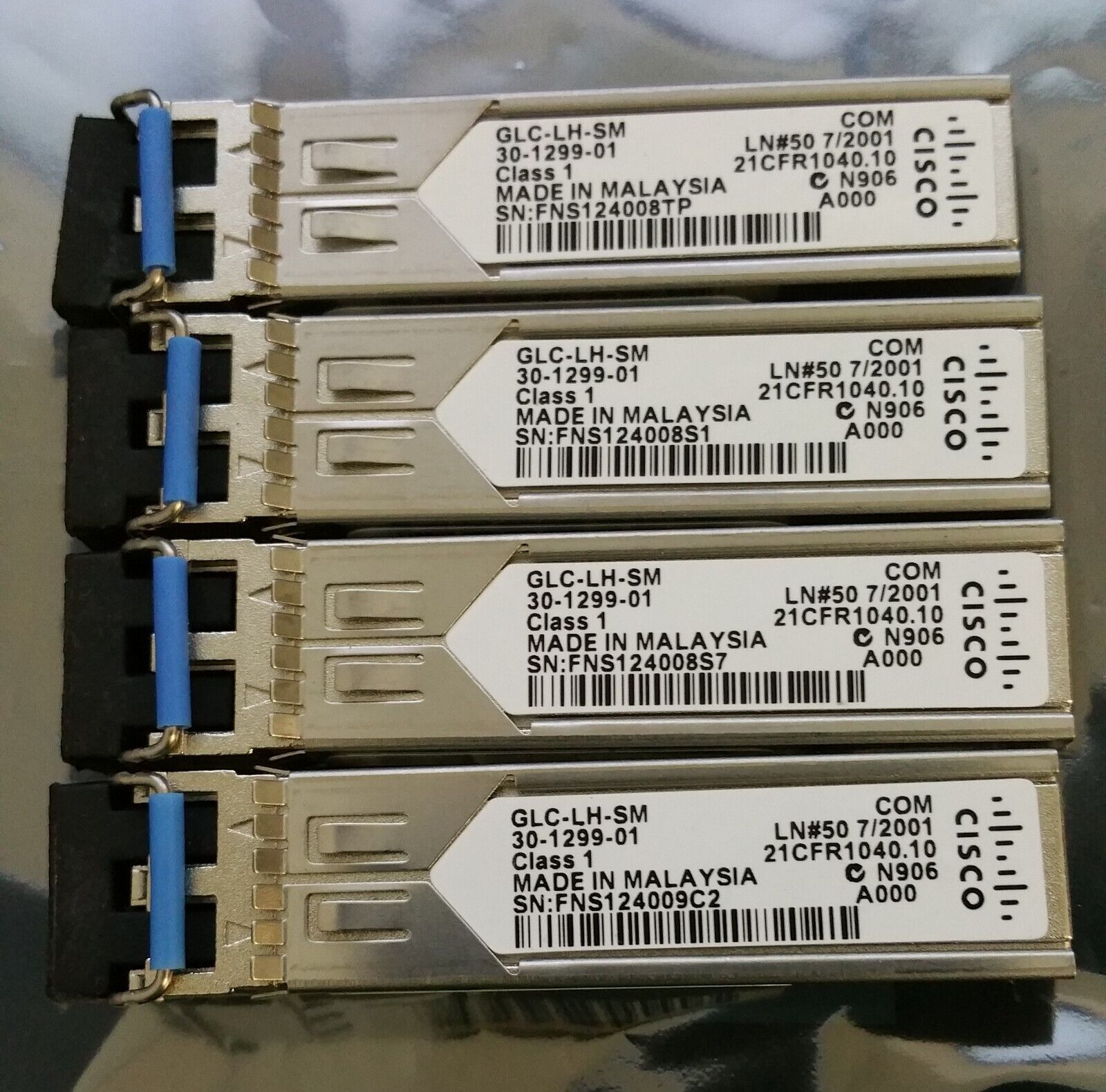 Lot of 4 Cisco GLC-LH-SM 1000Base-LX/LH 1310nm SFP Transceivers 30-1299-01