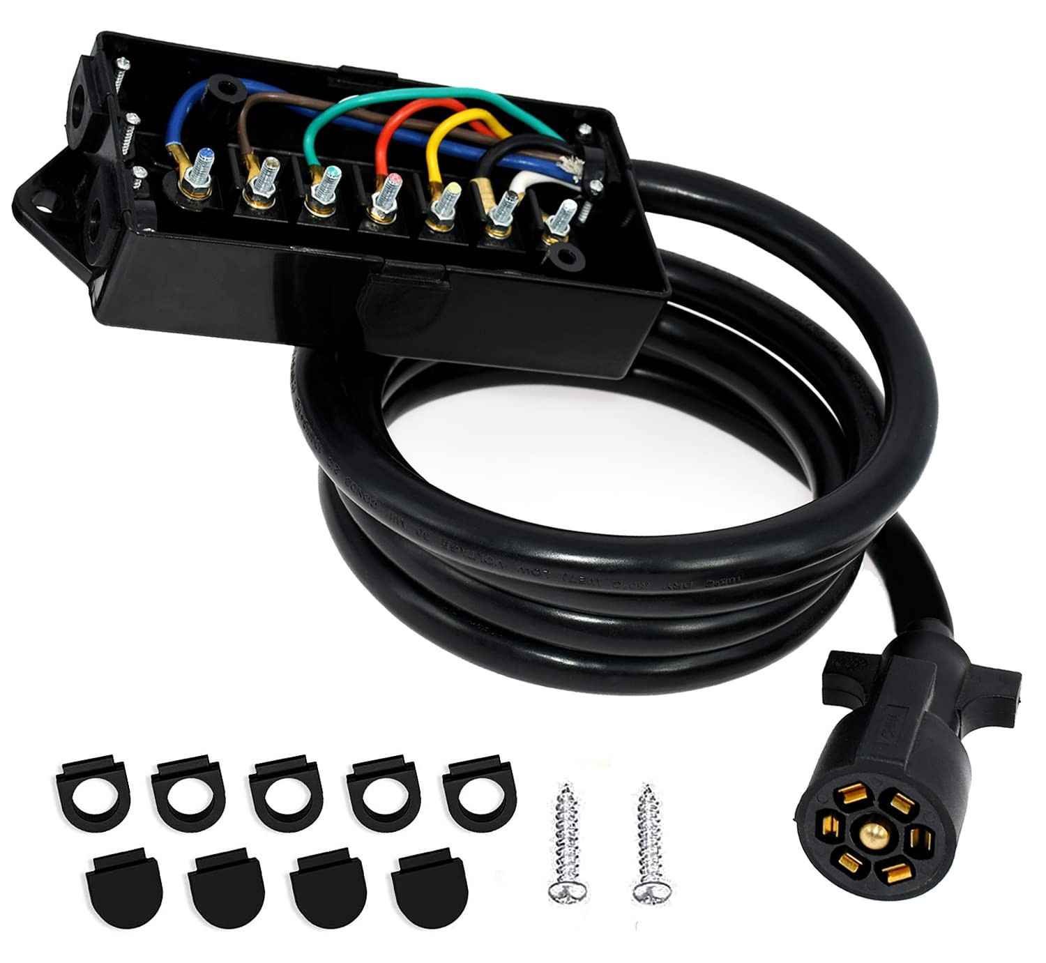 Miady Heavy Duty 7 Way Plug Inline Trailers Cord 7 Gang Junction - 8 Feet