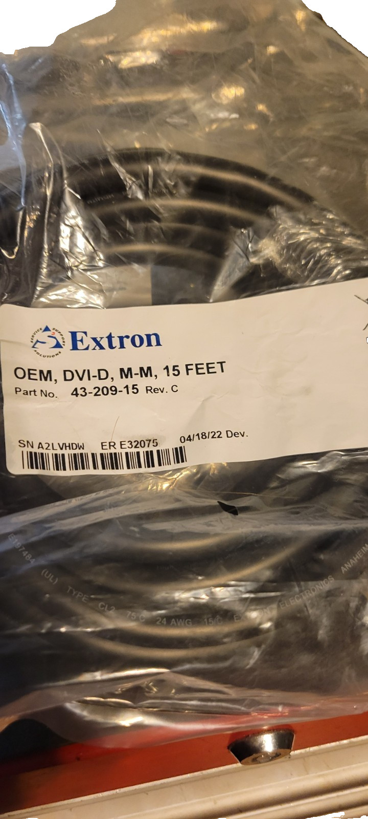 New Extron 43-209-15 OEM DVI-D M-M Cable 15 Feet Monitor Cord  2 ea sold as pair