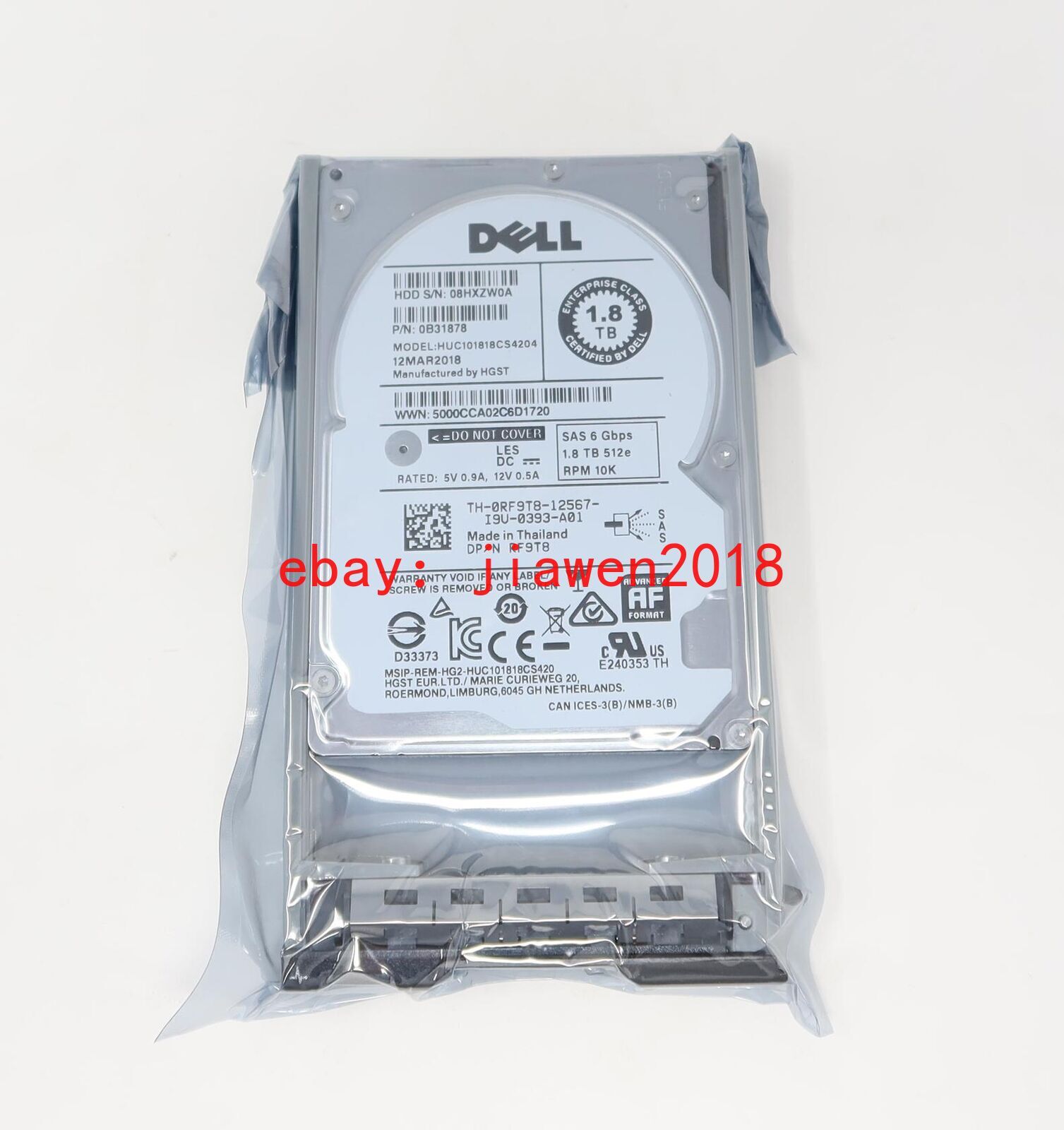 Dell 1.8TB 6G 10K 2.5" SAS SFF RF9T8 HUC101818CS4204 Hard Drive