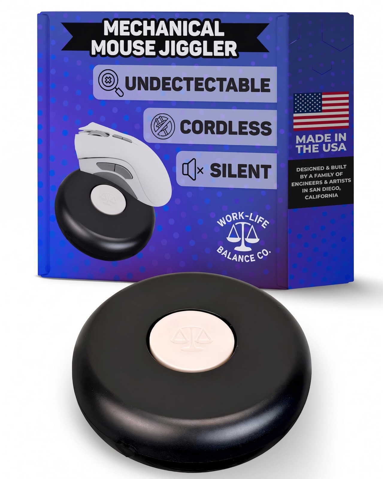 Compact Mouse Jiggler, NO USB, Cordless, Silent Undetectable INTUITION
